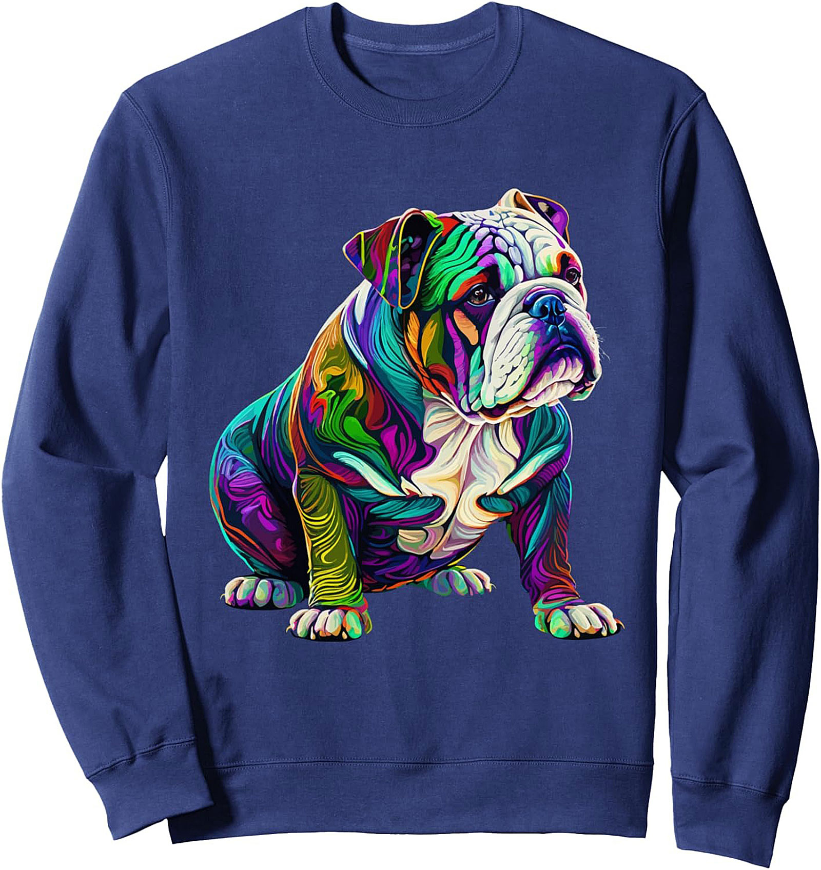 Psychedelic Bulldog Graphic Sweatshirt: Neon Pop Art Crewneck