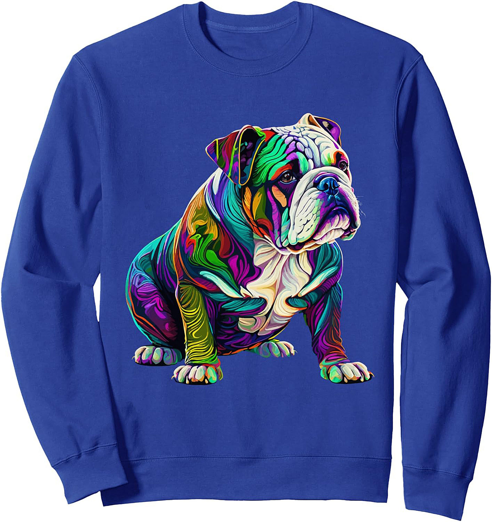 Psychedelic Bulldog Graphic Sweatshirt: Neon Pop Art Crewneck