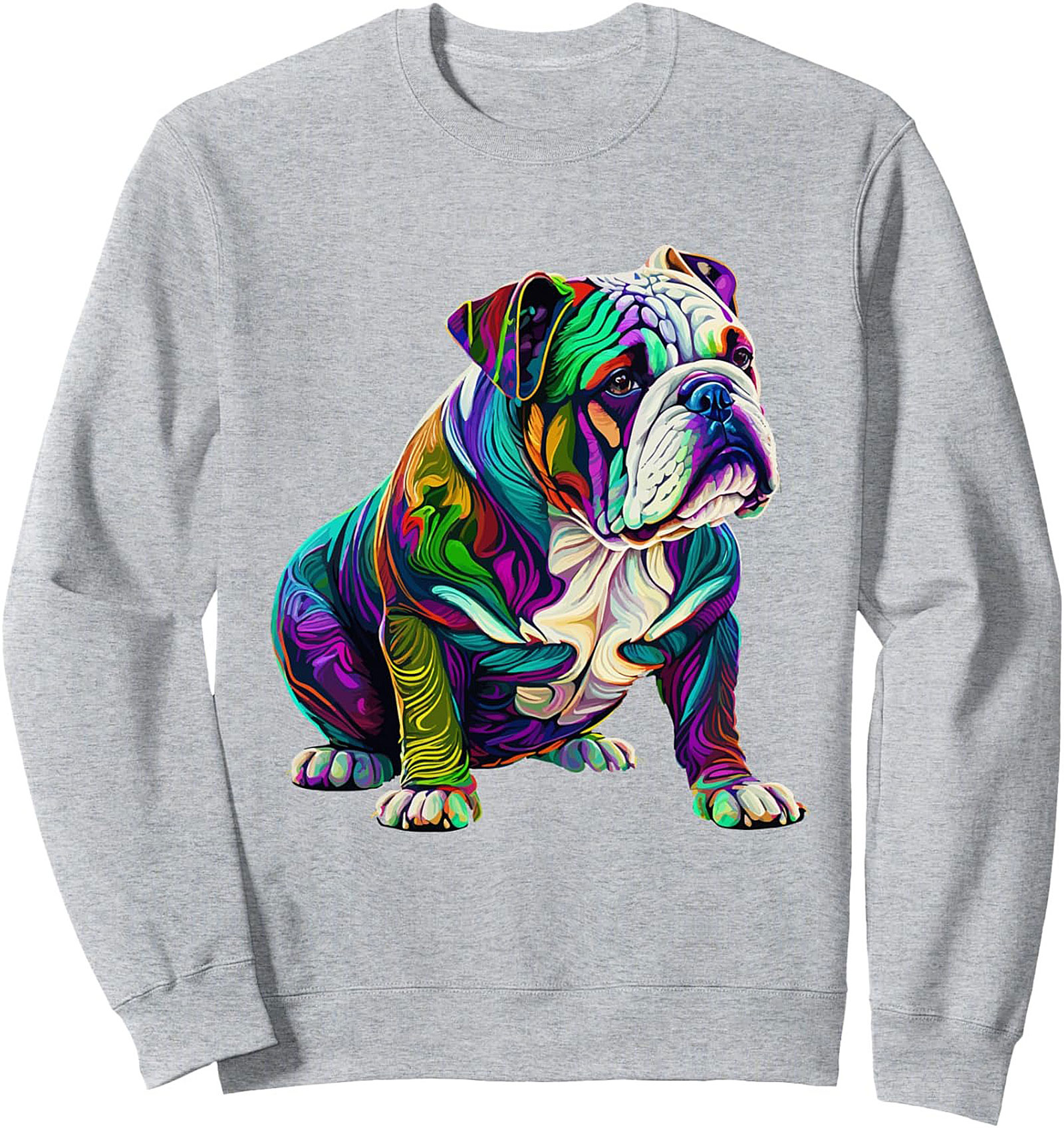 Psychedelic Bulldog Graphic Sweatshirt: Neon Pop Art Crewneck