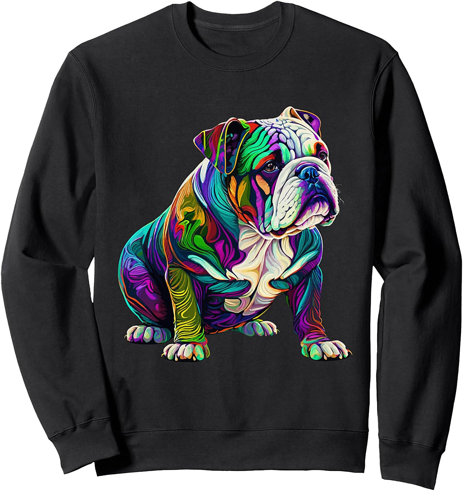 Psychedelic Bulldog Graphic Sweatshirt: Neon Pop Art Crewneck