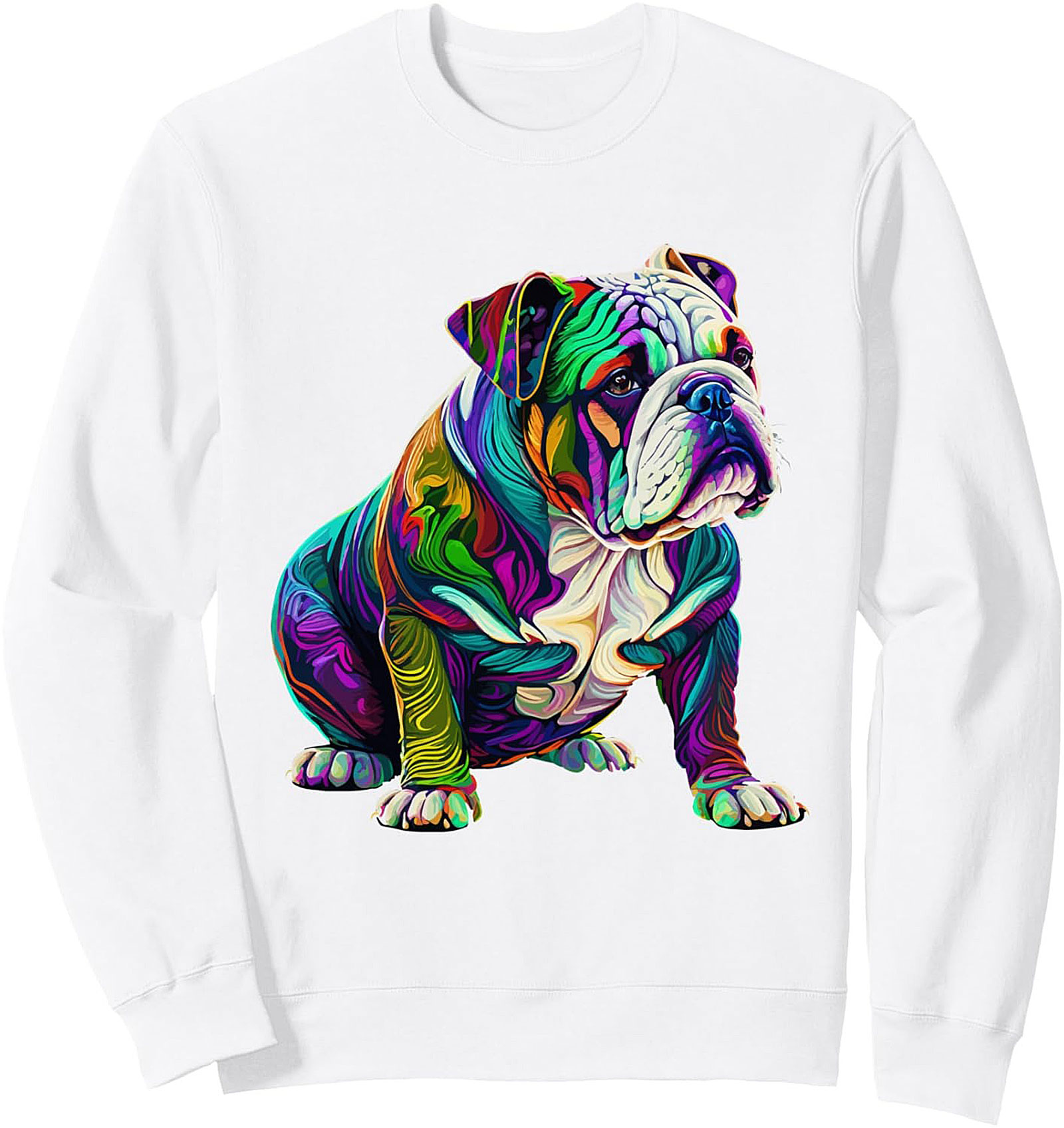 Psychedelic Bulldog Graphic Sweatshirt: Neon Pop Art Crewneck