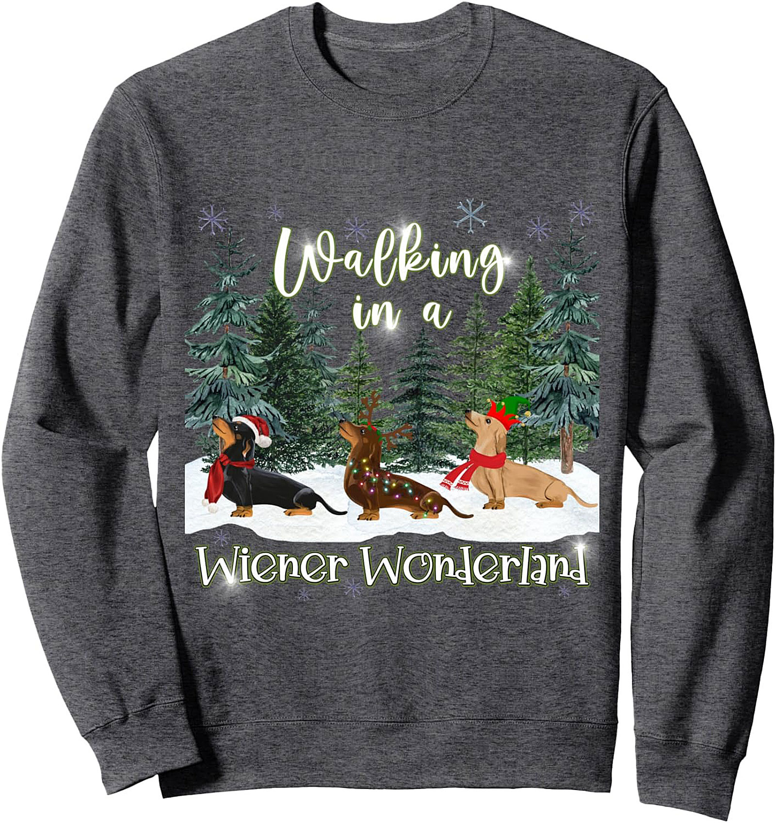 Walking in a Wiener Wonderland Dachshund Christmas Crewneck Sweatshirt