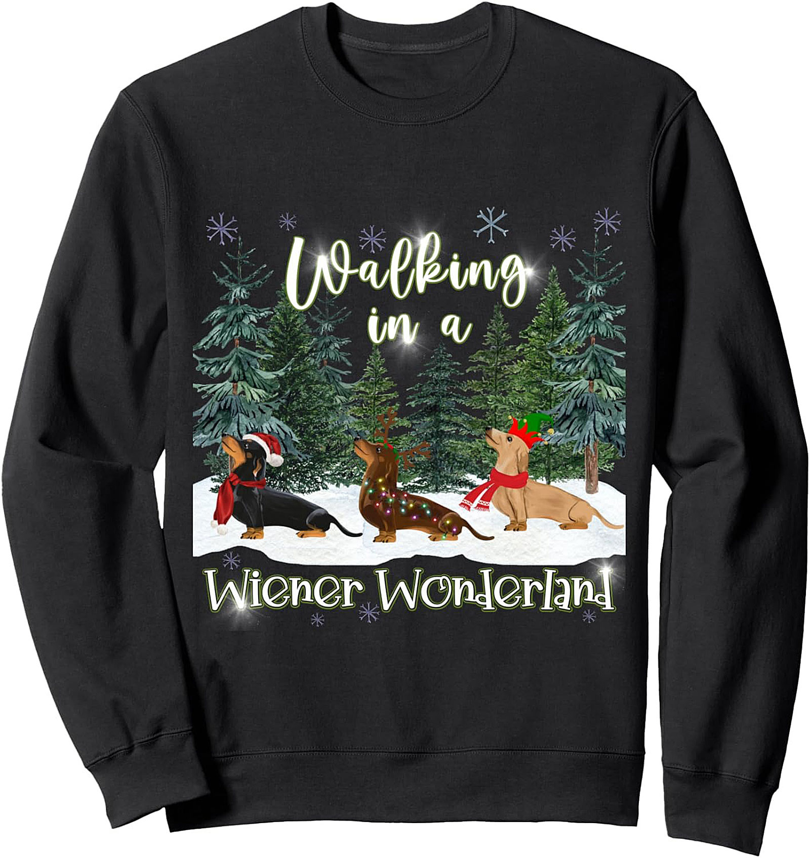 Walking in a Wiener Wonderland Dachshund Christmas Crewneck Sweatshirt
