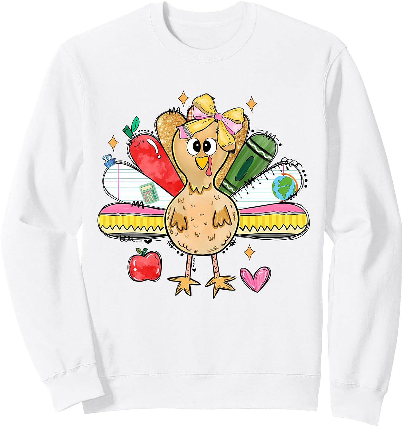 Teacher Thanksgiving Crewneck Sweatshirt Cute Turkey