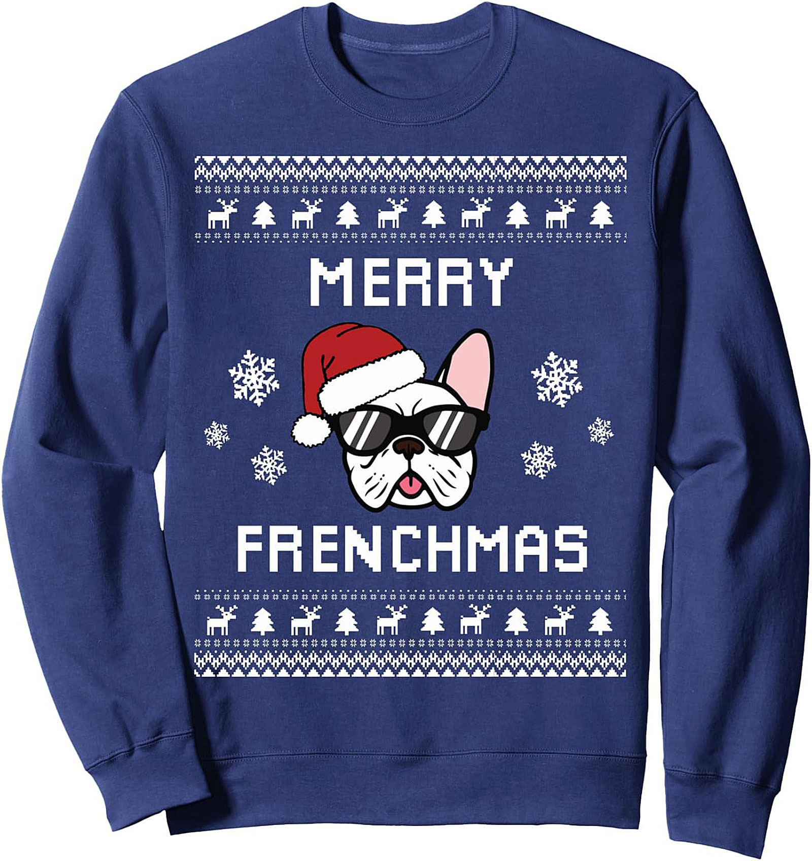 Merry Frenchmas Ugly French Bulldog Christmas Sweatshirt | Frenchie Crewneck Pullover