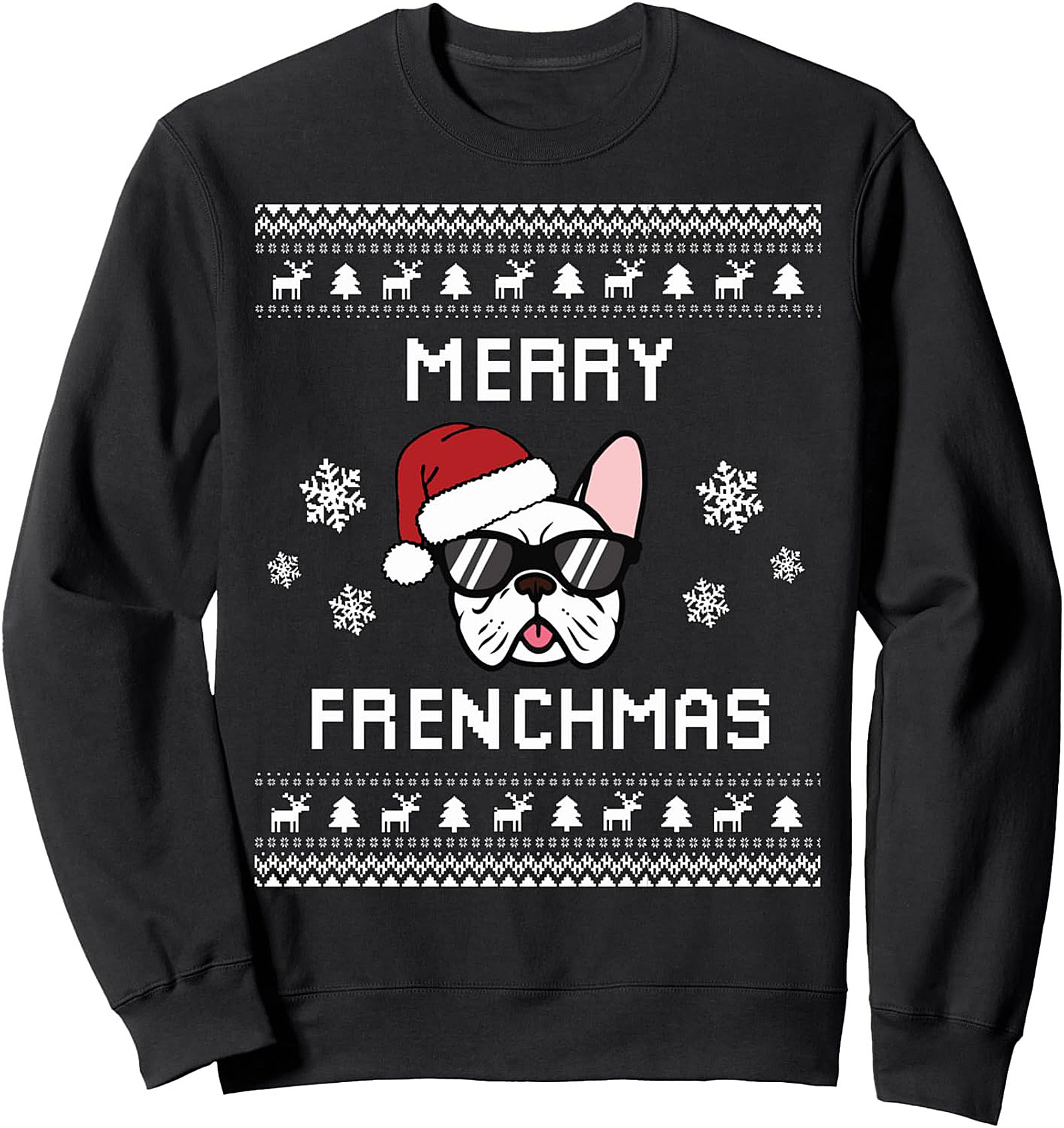 Merry Frenchmas Ugly French Bulldog Christmas Sweatshirt | Frenchie Crewneck Pullover