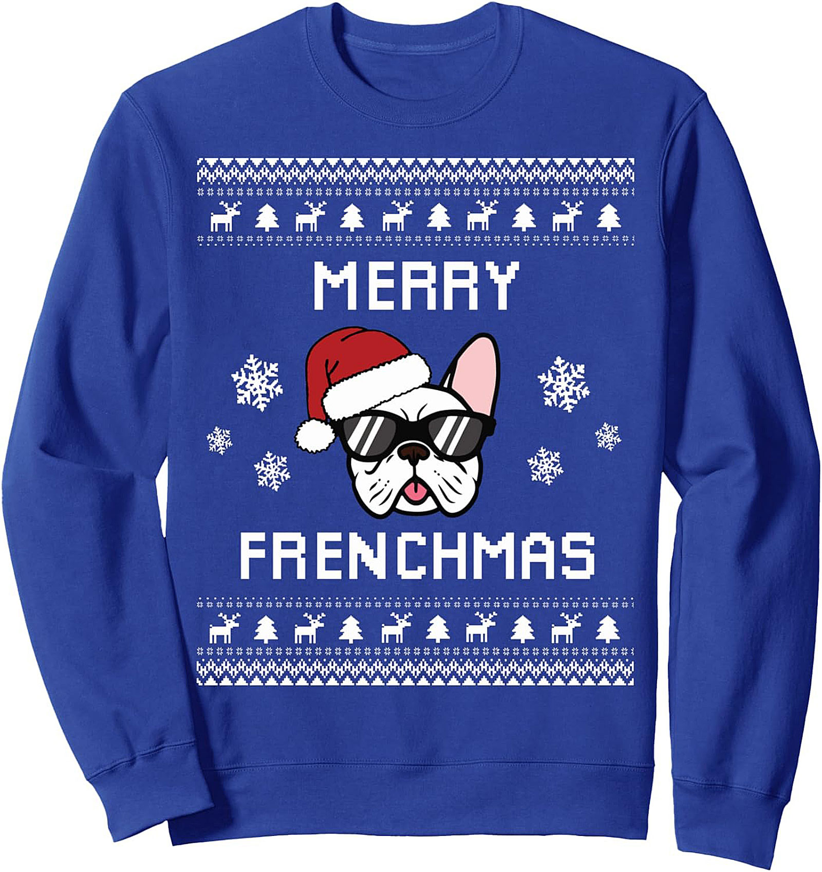Merry Frenchmas Ugly French Bulldog Christmas Sweatshirt | Frenchie Crewneck Pullover
