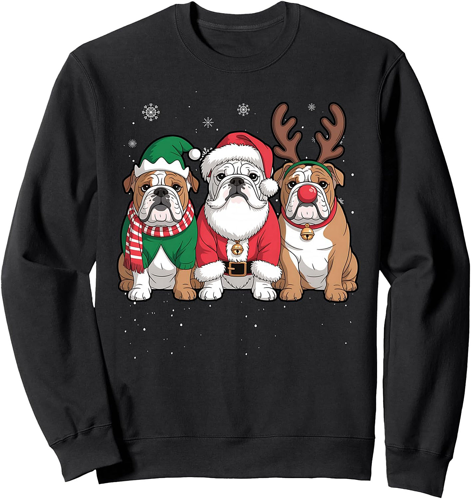 Three Festive Bulldogs Christmas Crewneck Sweatshirt