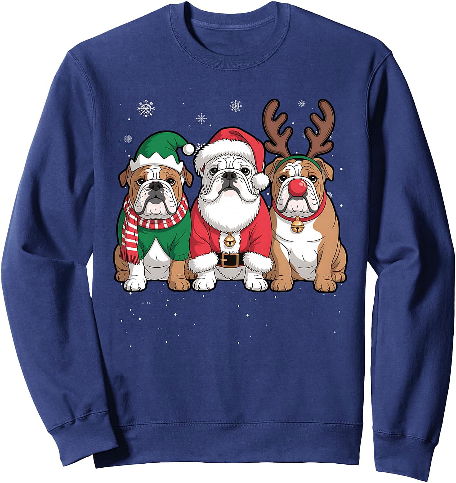 Three Festive Bulldogs Christmas Crewneck Sweatshirt