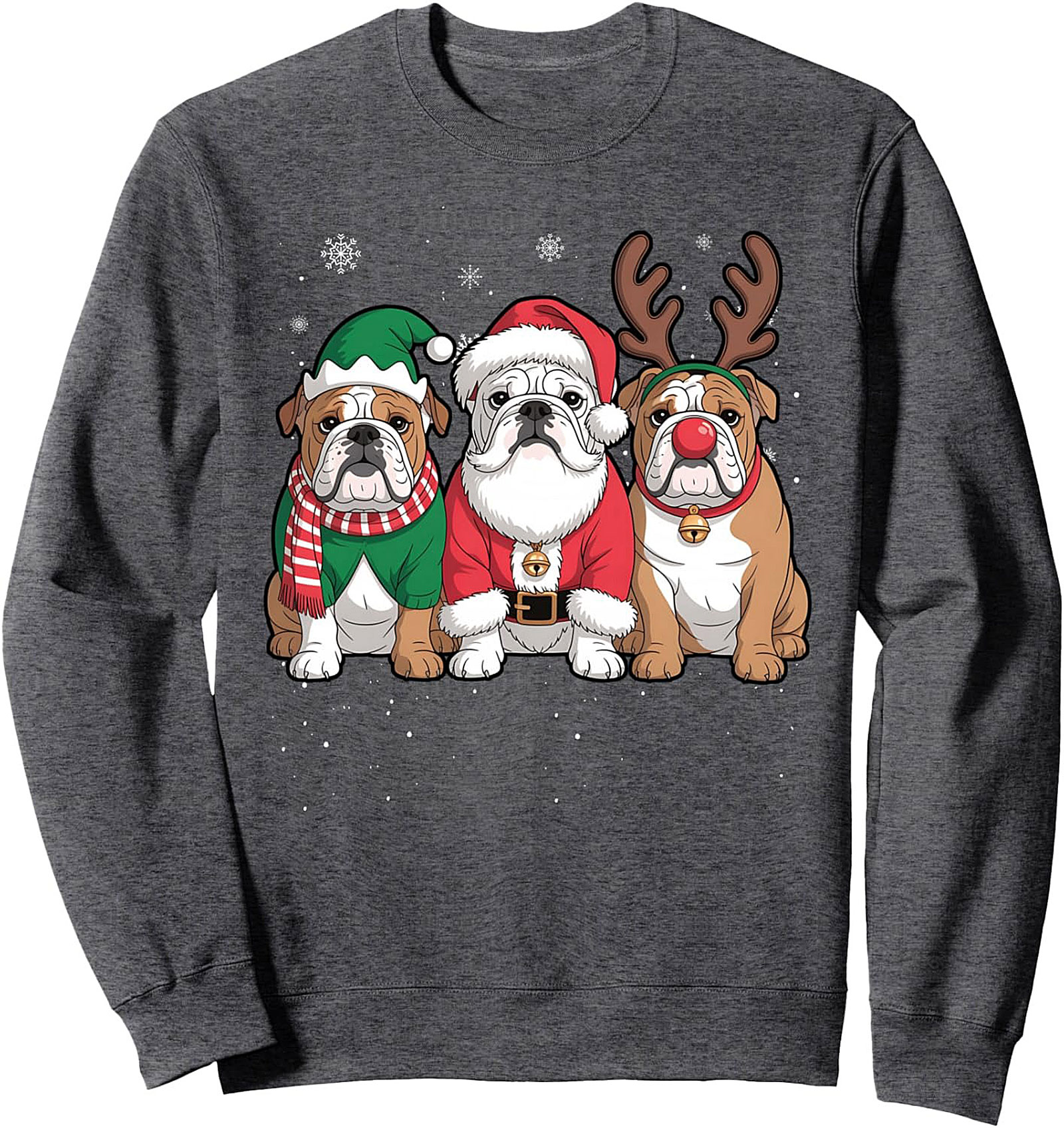 Three Festive Bulldogs Christmas Crewneck Sweatshirt