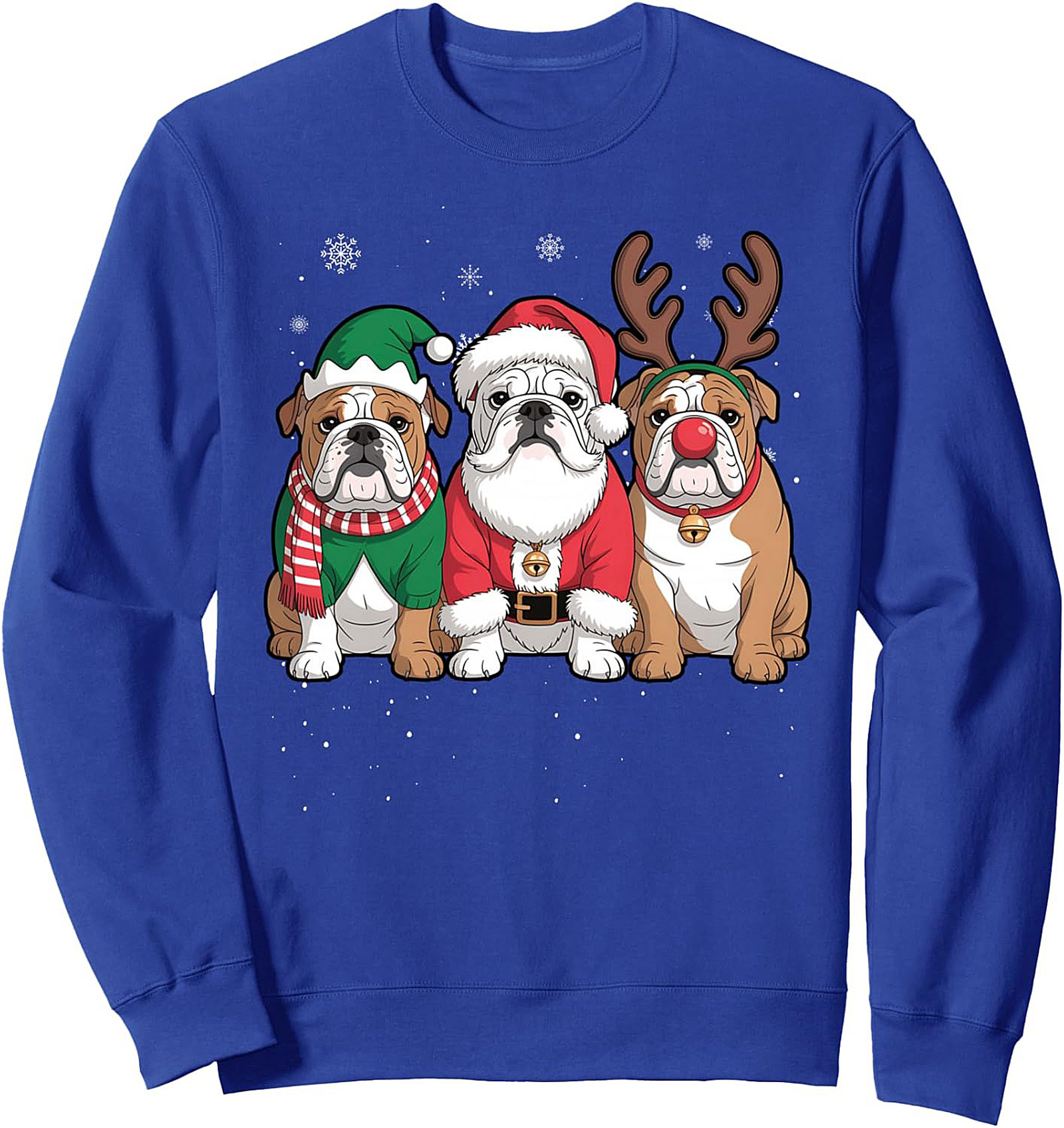 Three Festive Bulldogs Christmas Crewneck Sweatshirt