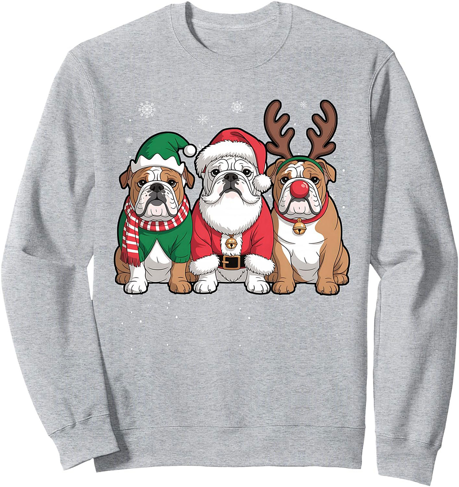 Three Festive Bulldogs Christmas Crewneck Sweatshirt