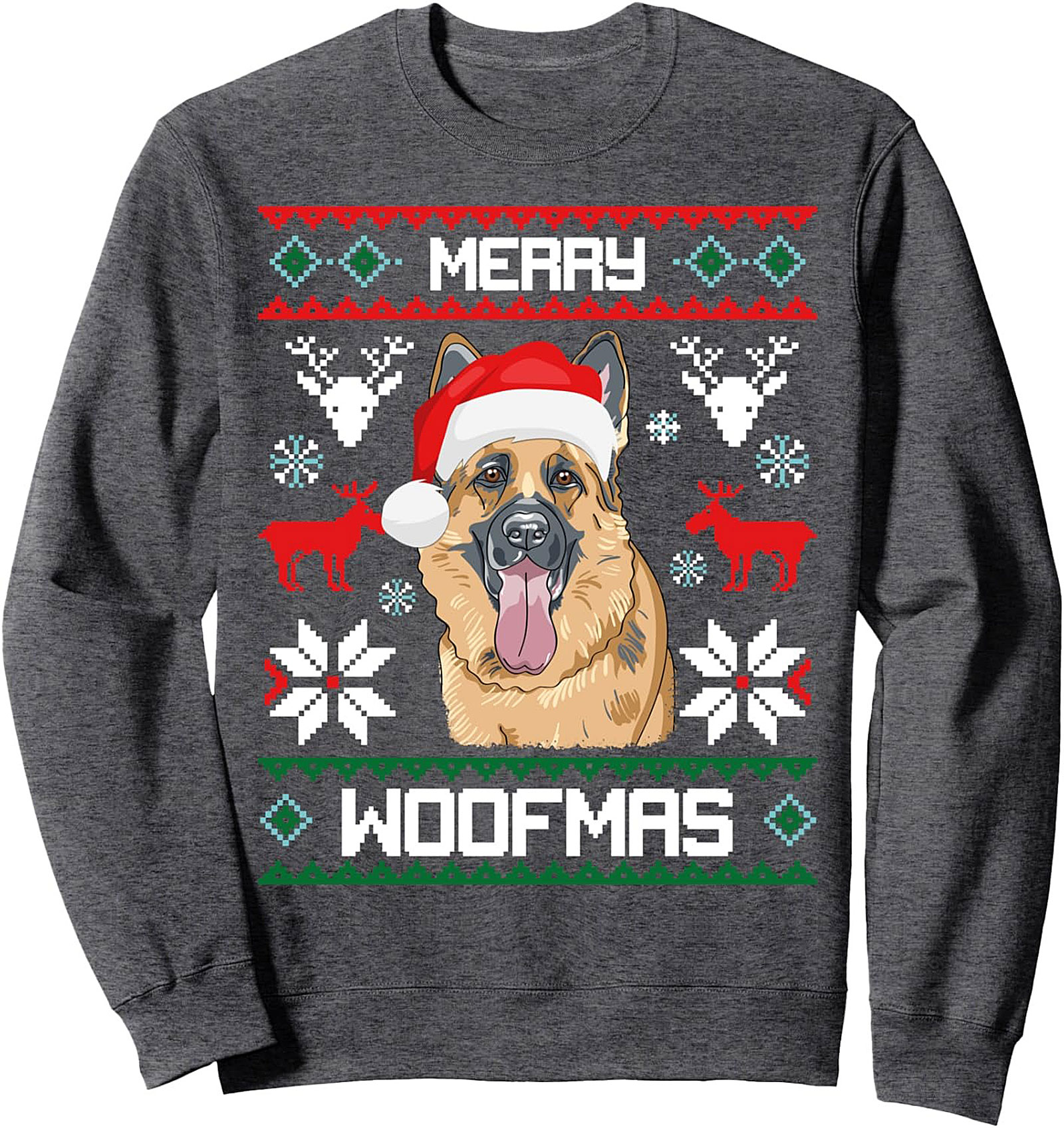 MERRY WOOFMAS GERMAN SHEPHERD CHRISTMAS CREWNECK SWEATSHIRT