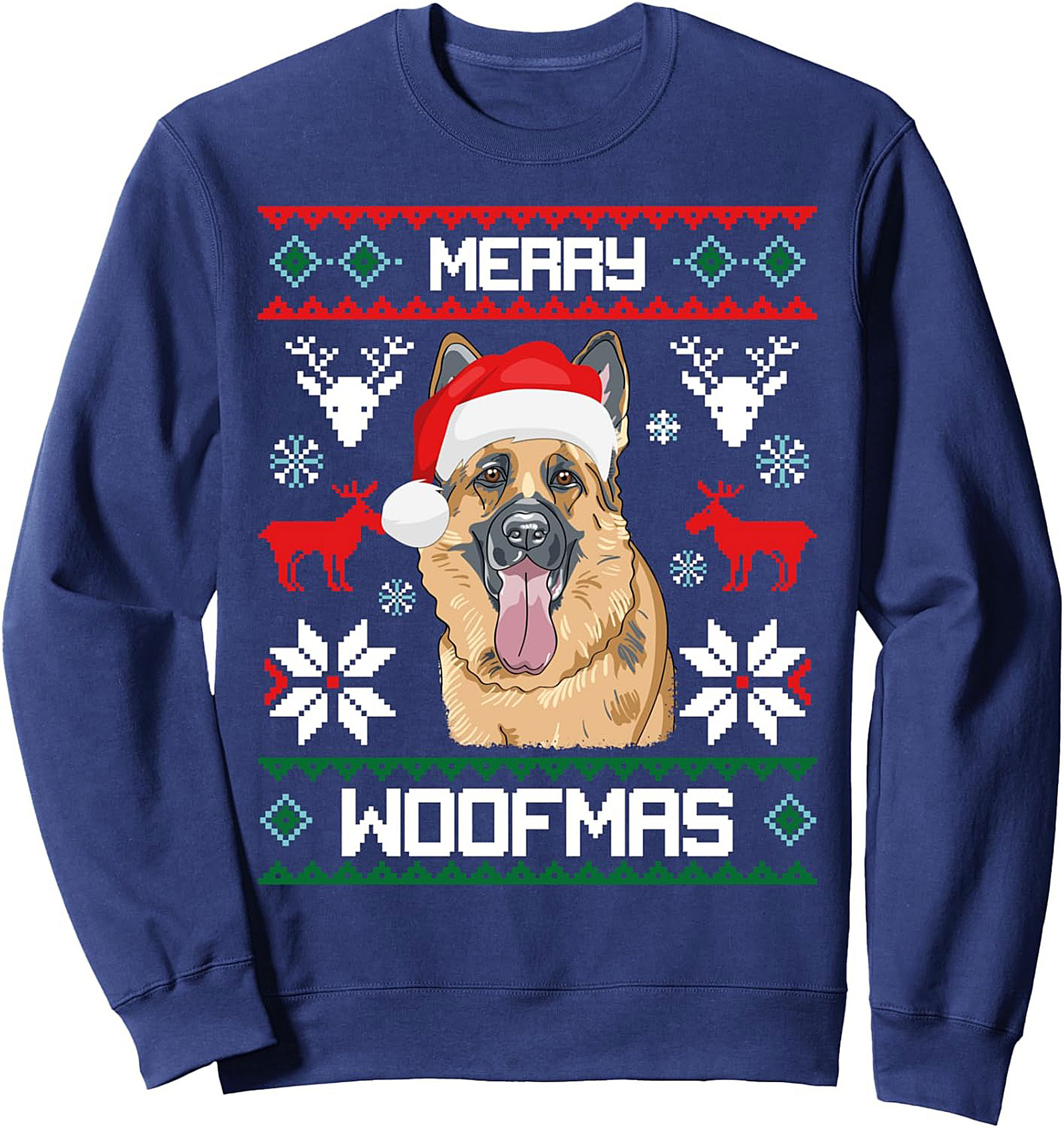 MERRY WOOFMAS GERMAN SHEPHERD CHRISTMAS CREWNECK SWEATSHIRT