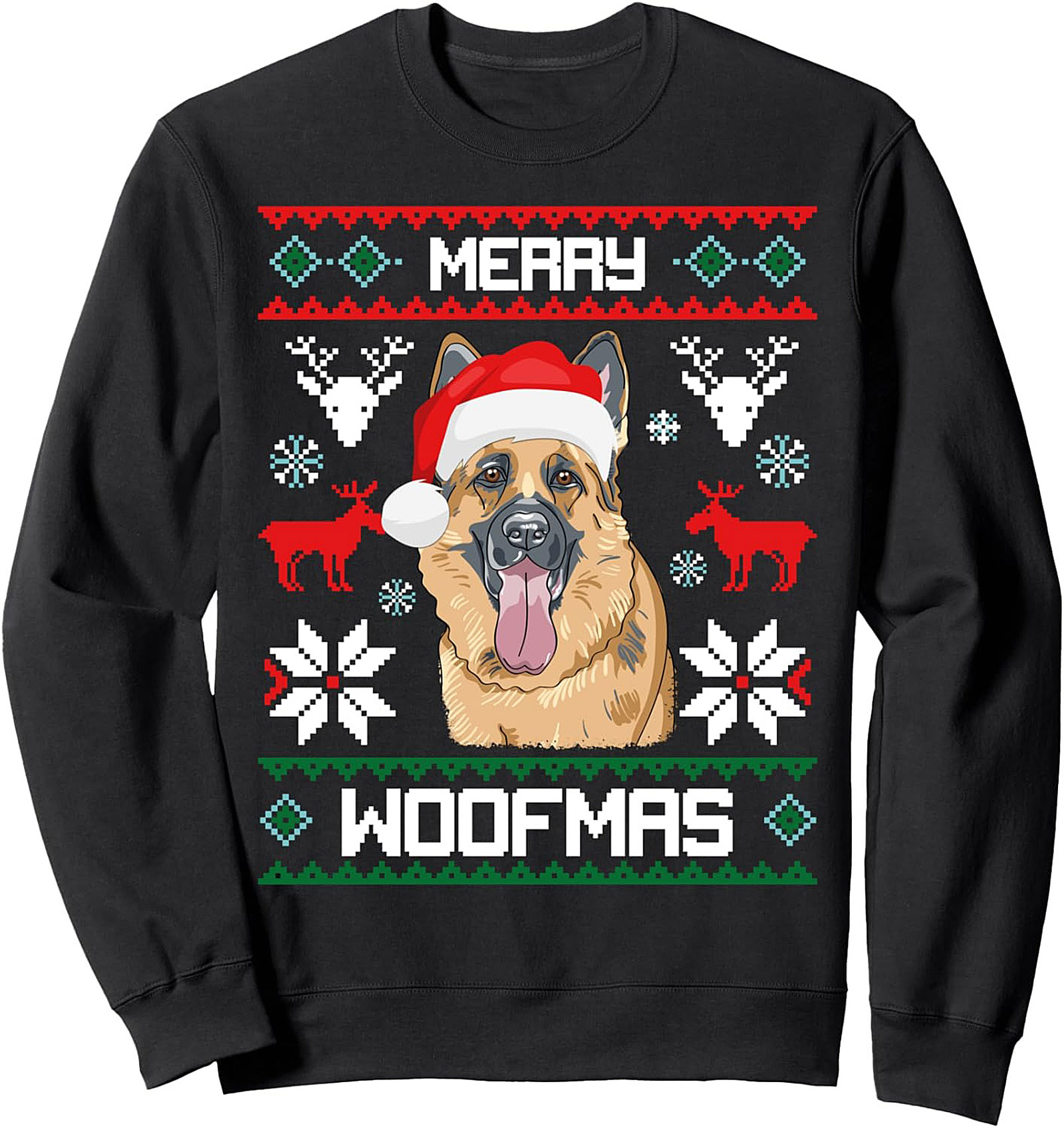MERRY WOOFMAS GERMAN SHEPHERD CHRISTMAS CREWNECK SWEATSHIRT