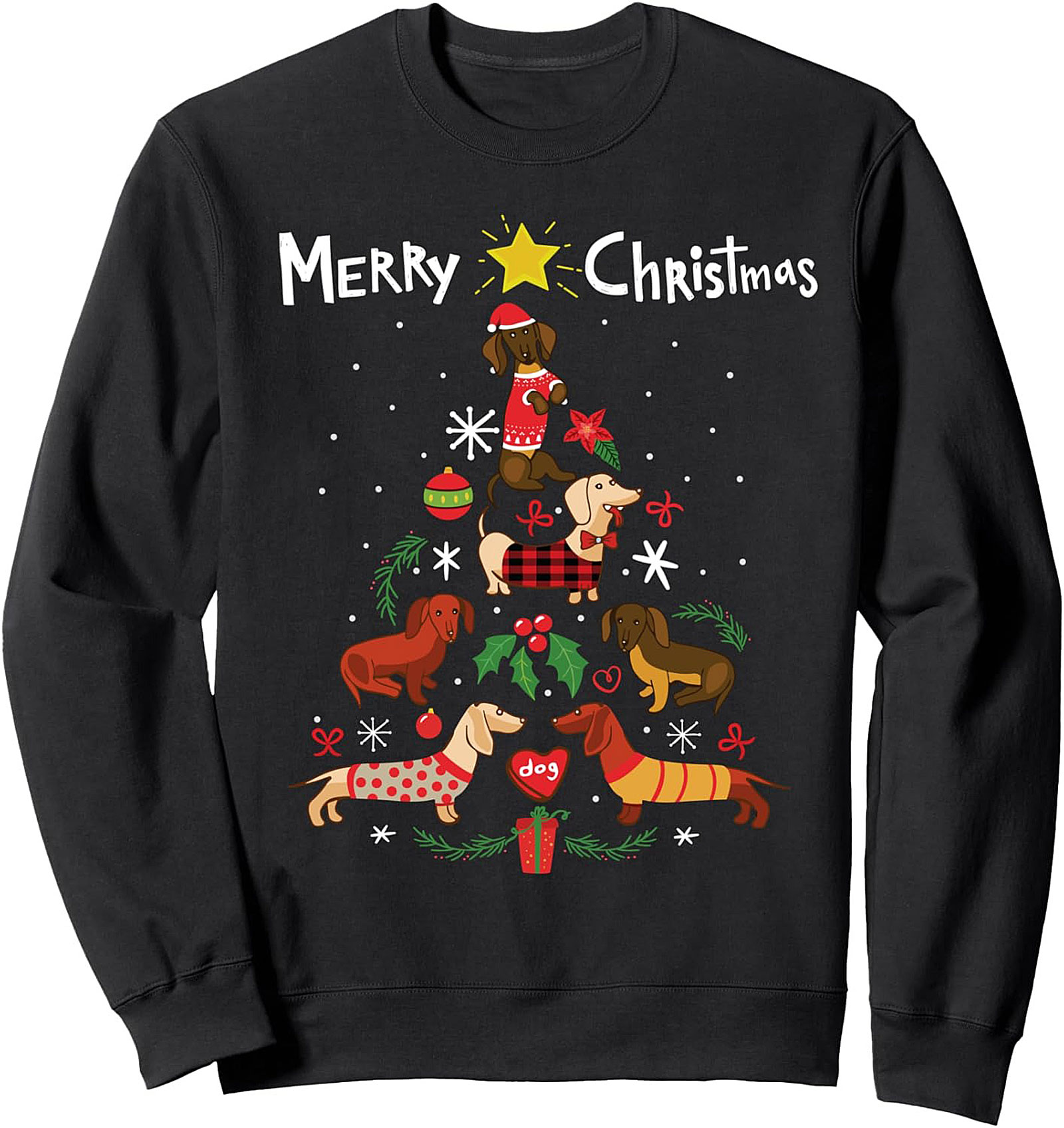 Merry Christmas Dachshund Tree Graphic Crewneck Sweatshirt