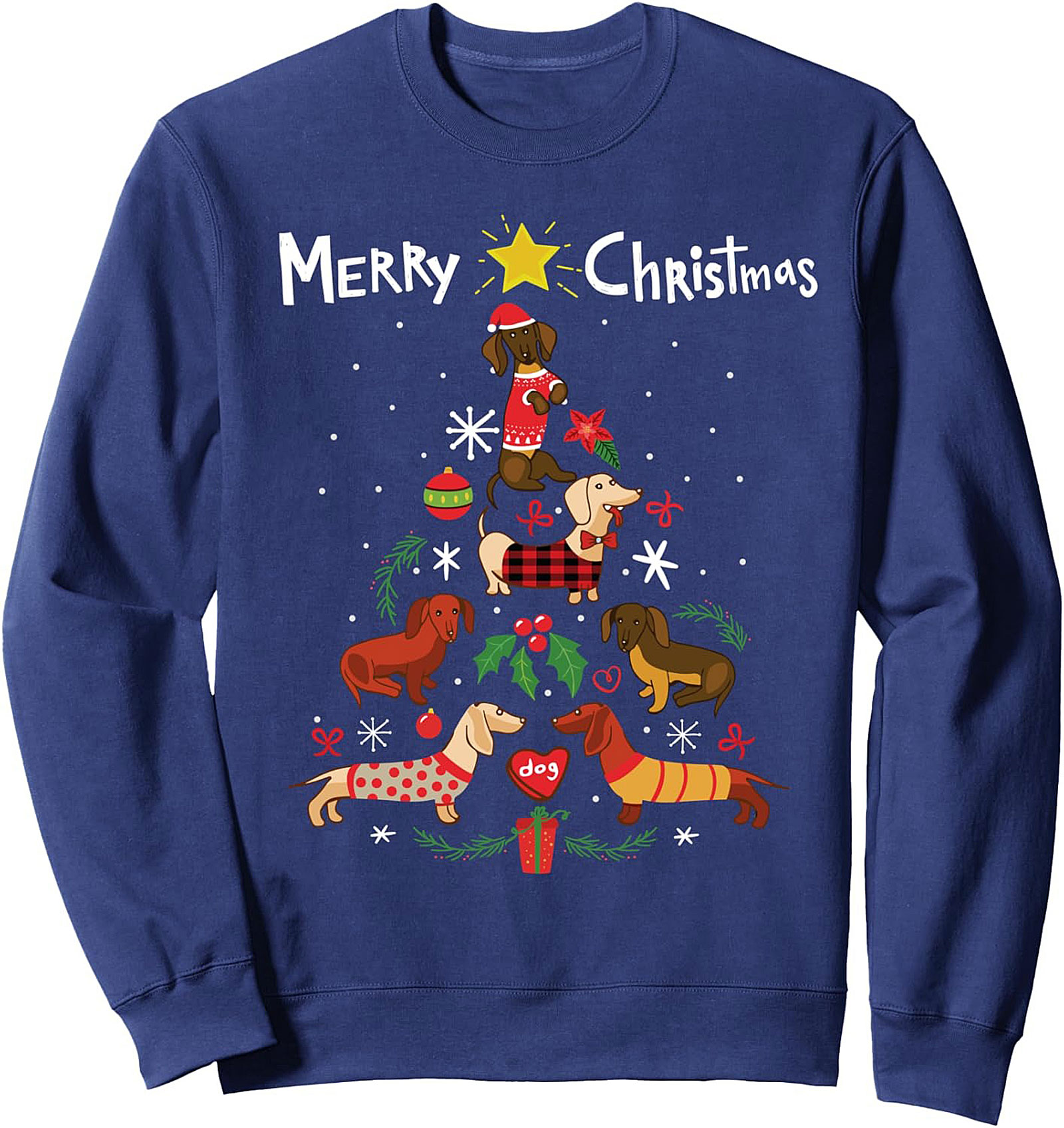 Merry Christmas Dachshund Tree Graphic Crewneck Sweatshirt