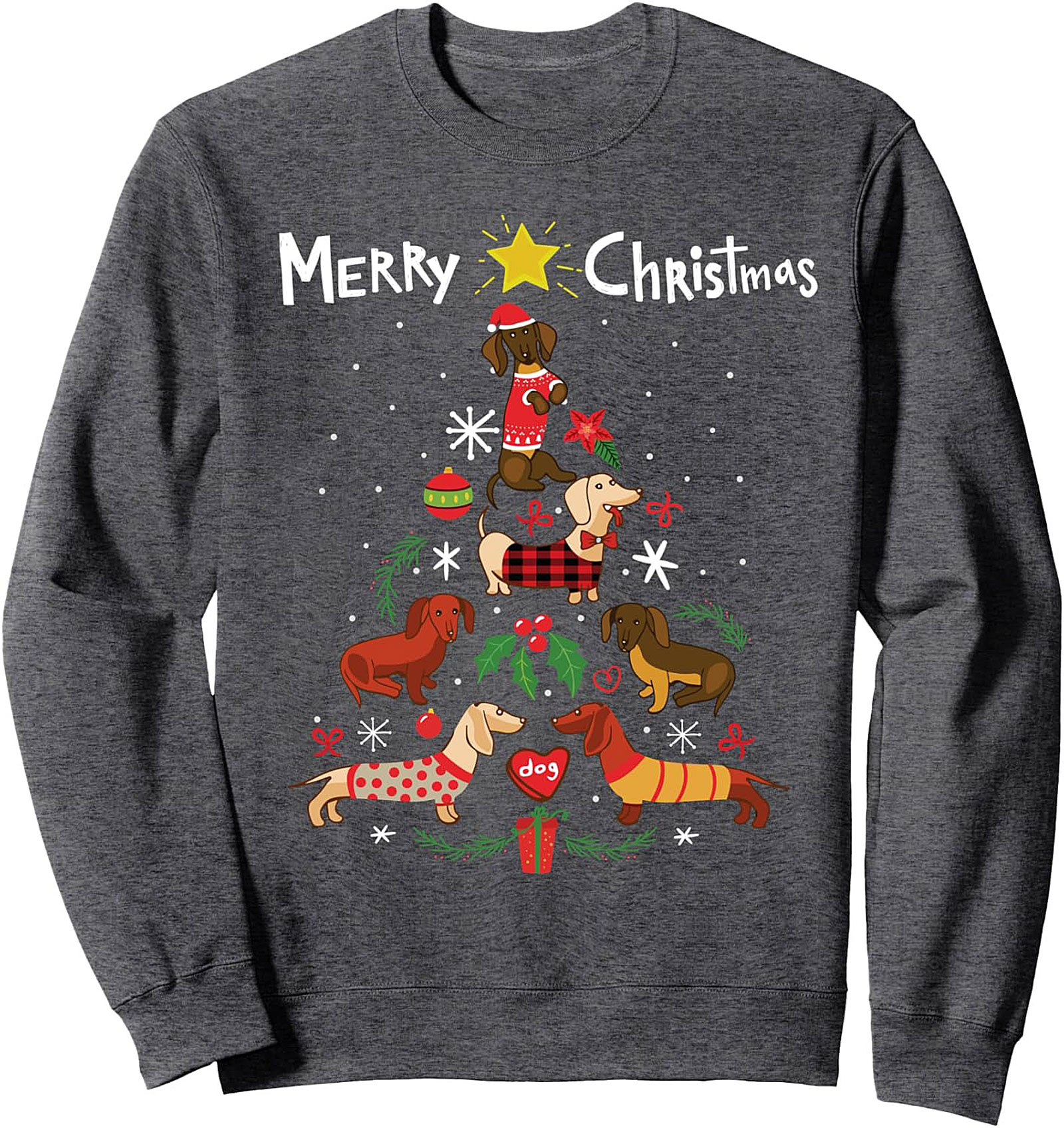 Merry Christmas Dachshund Tree Graphic Crewneck Sweatshirt
