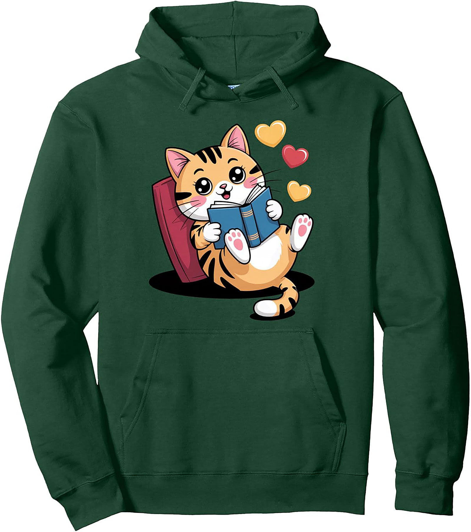 Cozy Book Lover Cat Pullover Hoodie Perfect Gift