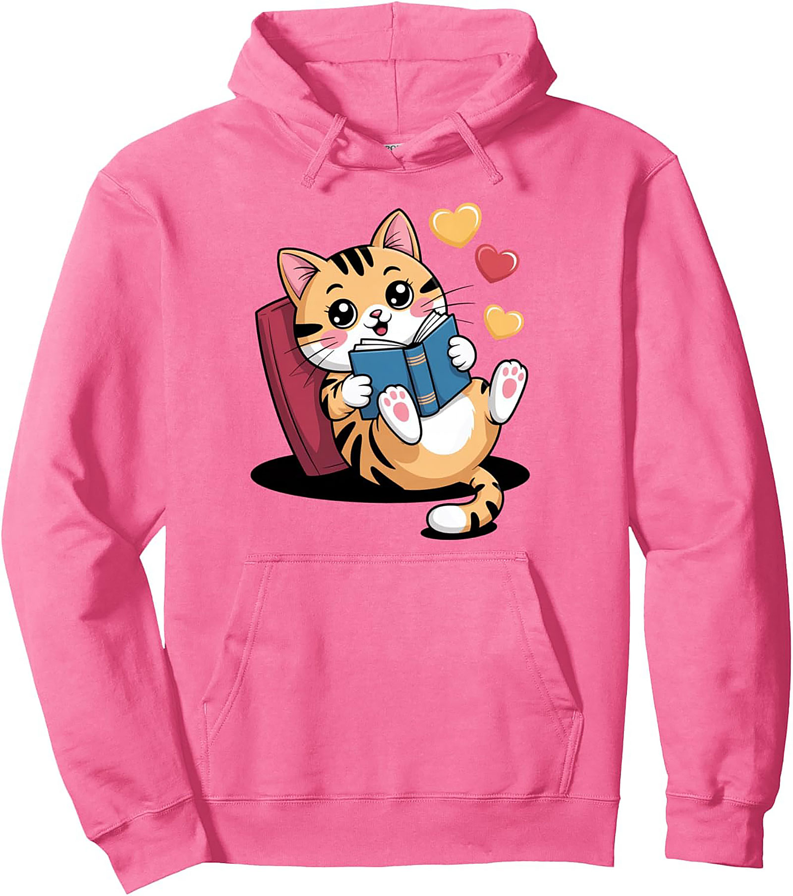 Cozy Book Lover Cat Pullover Hoodie Perfect Gift