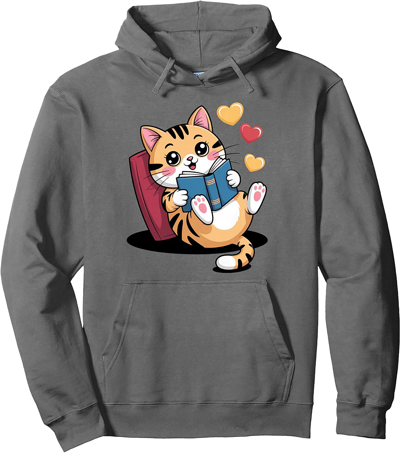 Cozy Book Lover Cat Pullover Hoodie Perfect Gift