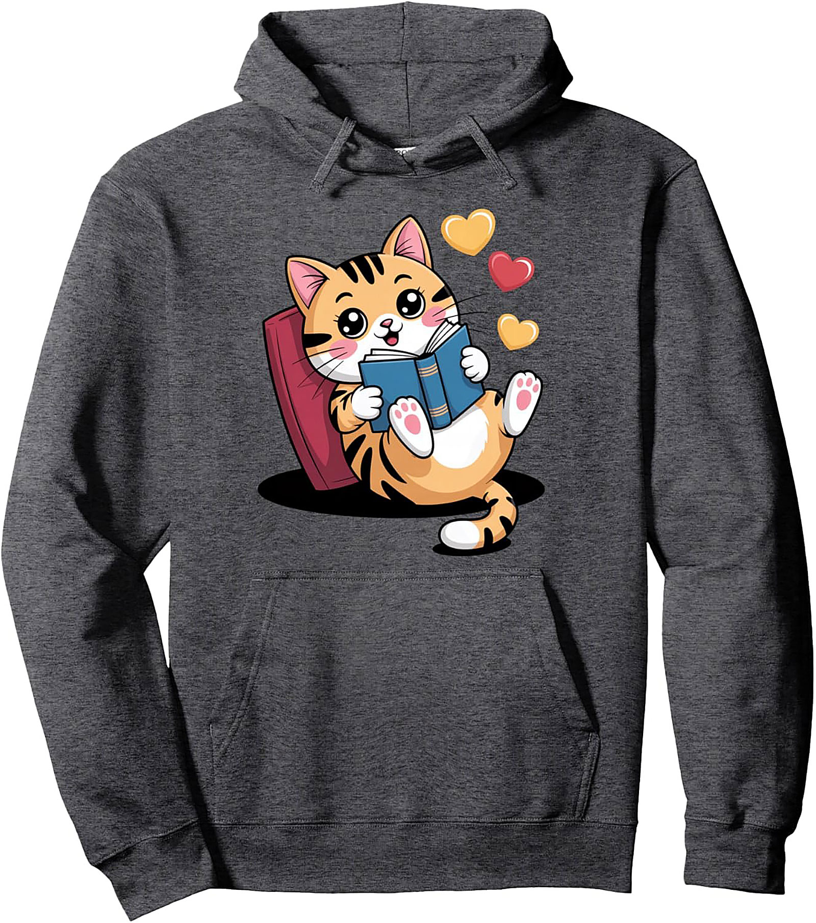 Cozy Book Lover Cat Pullover Hoodie Perfect Gift
