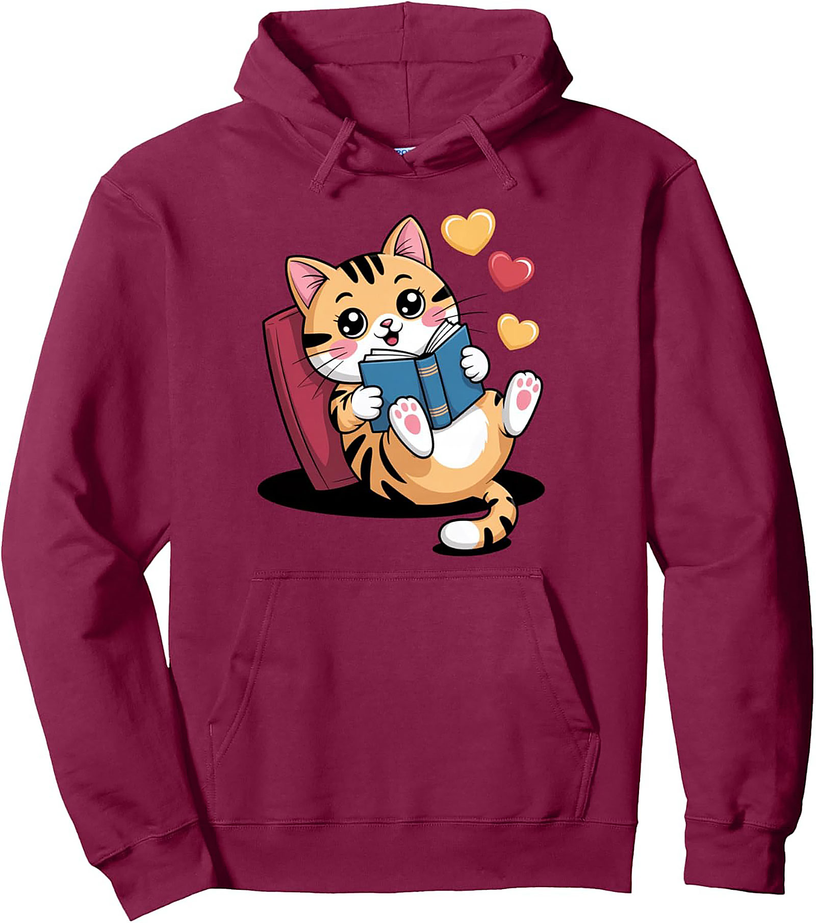 Cozy Book Lover Cat Pullover Hoodie Perfect Gift