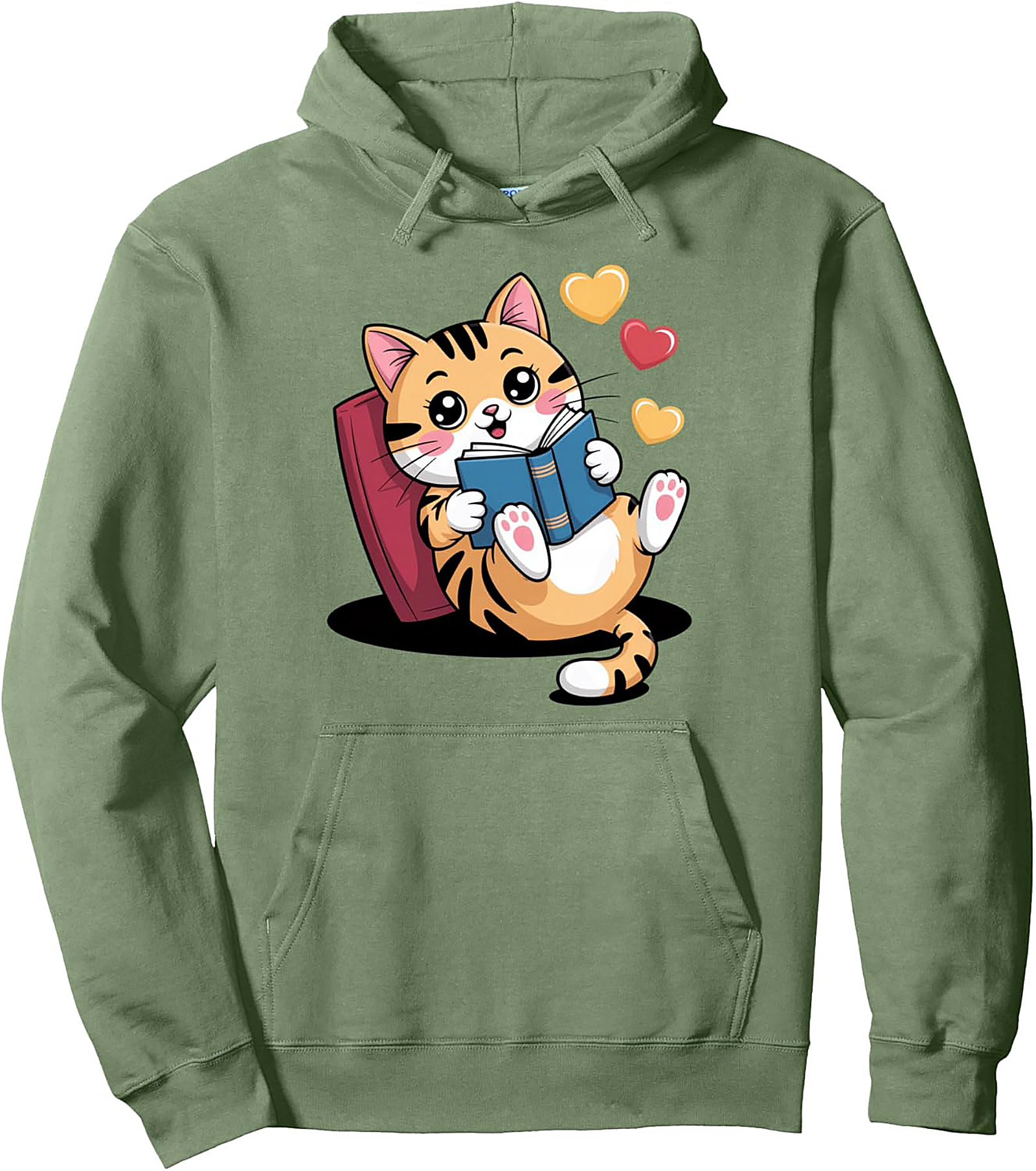 Cozy Book Lover Cat Pullover Hoodie Perfect Gift
