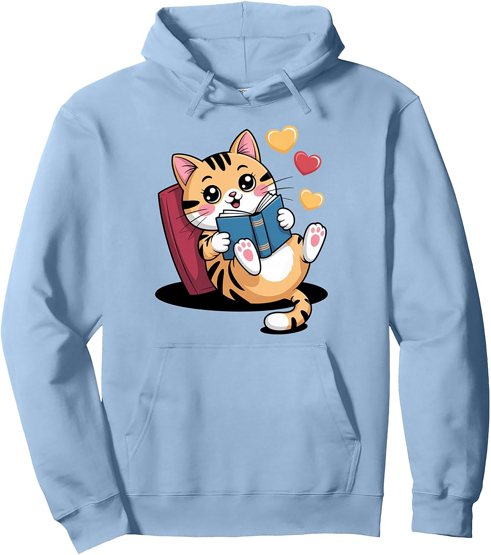 Cozy Book Lover Cat Pullover Hoodie Perfect Gift
