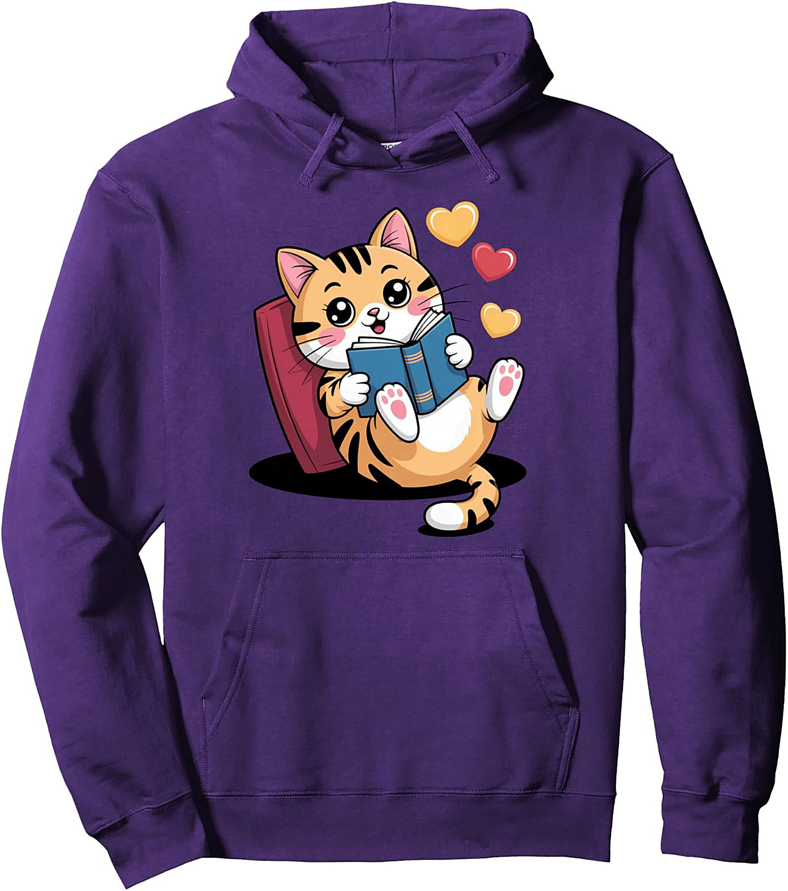 Cozy Book Lover Cat Pullover Hoodie Perfect Gift