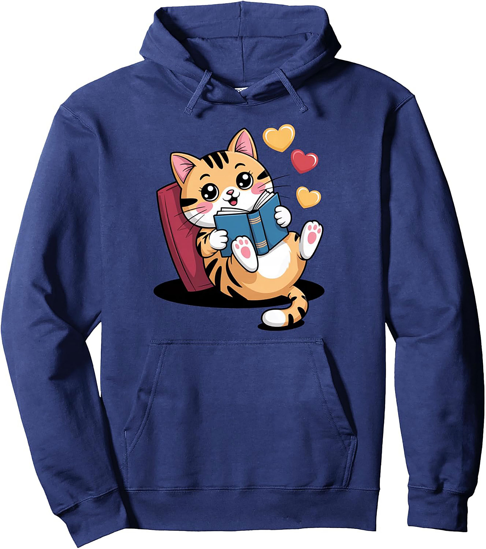 Cozy Book Lover Cat Pullover Hoodie Perfect Gift