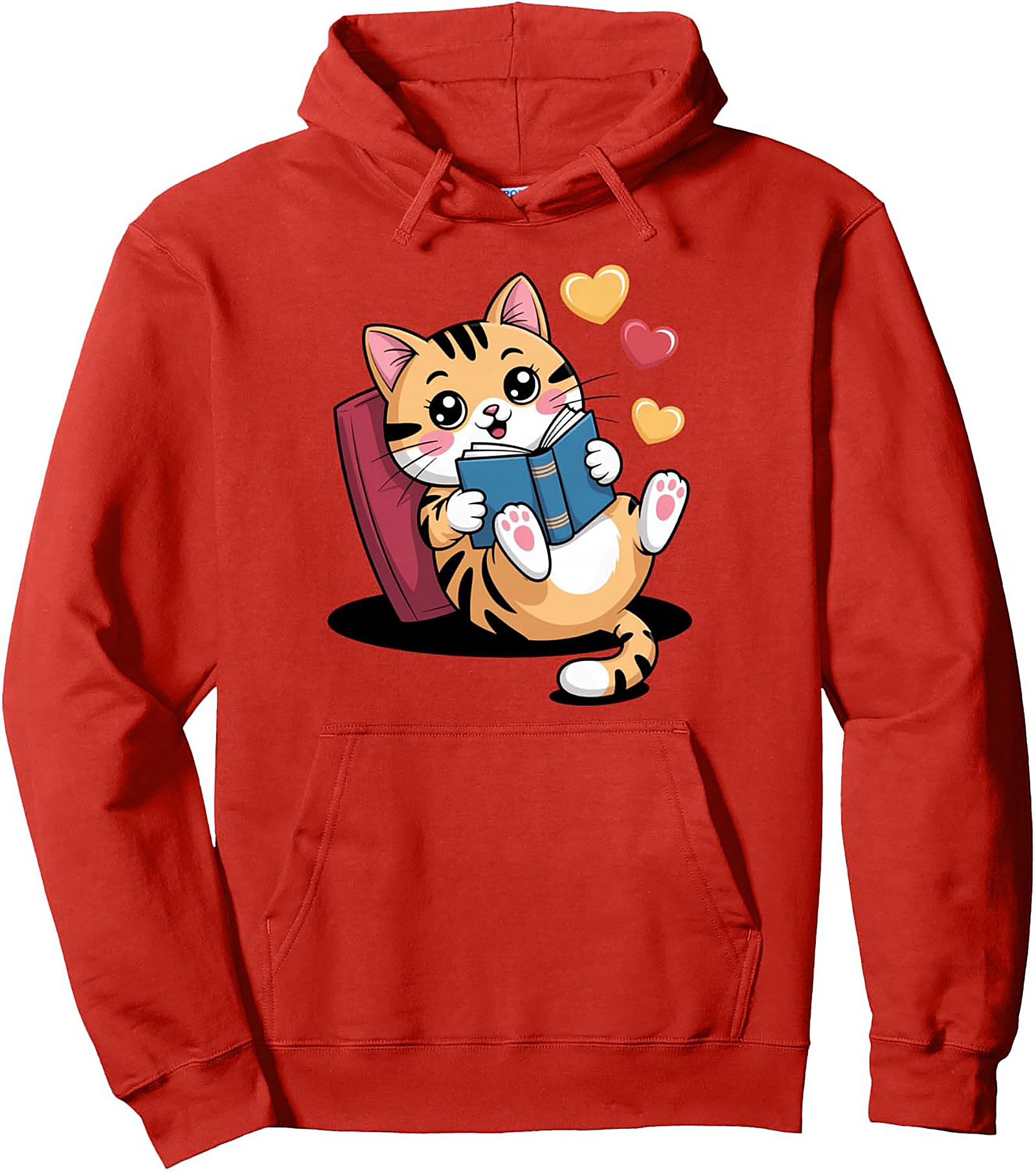 Cozy Book Lover Cat Pullover Hoodie Perfect Gift