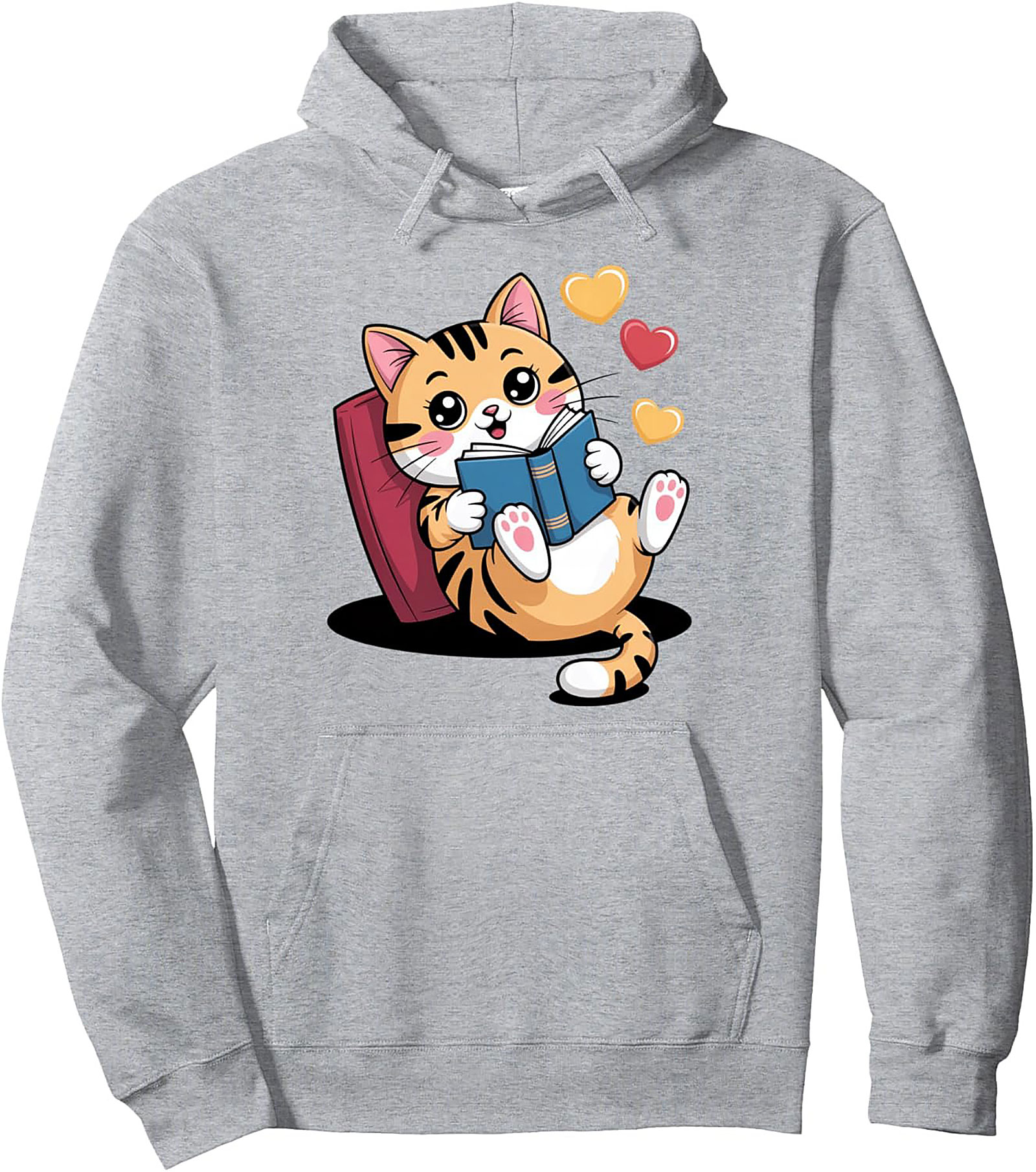 Cozy Book Lover Cat Pullover Hoodie Perfect Gift