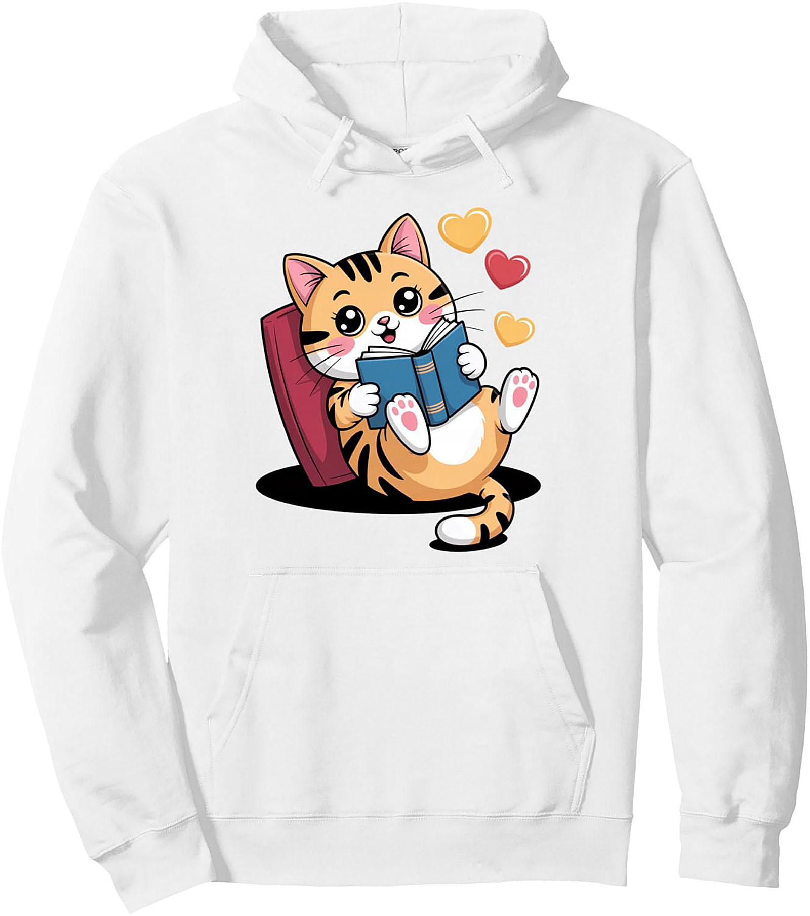 Cozy Book Lover Cat Pullover Hoodie Perfect Gift