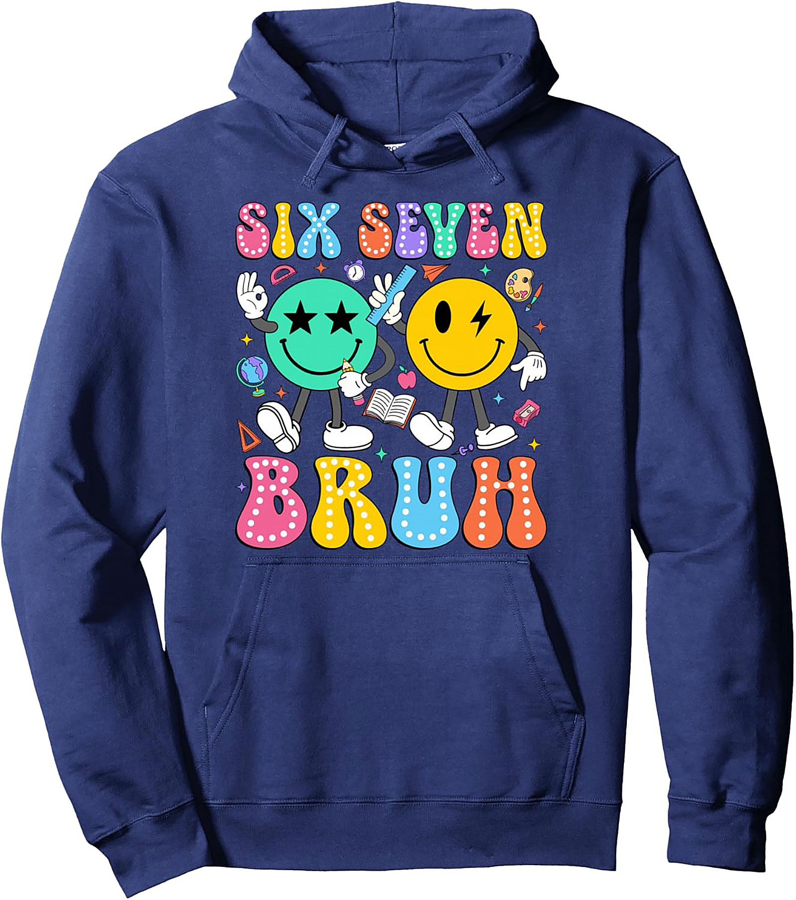 Six Seven Bruh Retro Middle School Graphic Hoodie Cozy Pullover