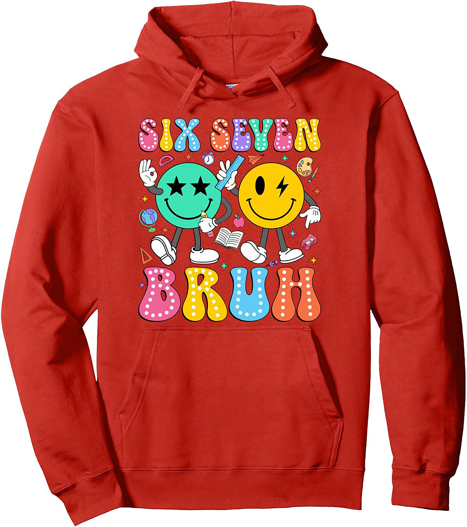 Six Seven Bruh Retro Middle School Graphic Hoodie Cozy Pullover