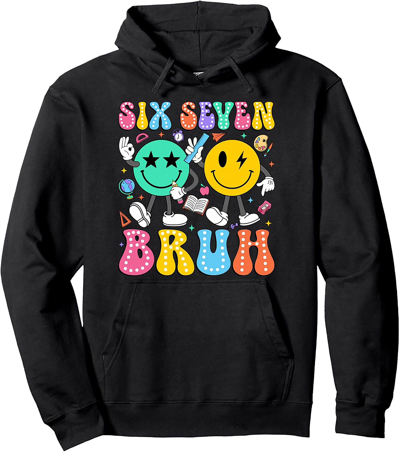 Six Seven Bruh Retro Middle School Graphic Hoodie Cozy Pullover