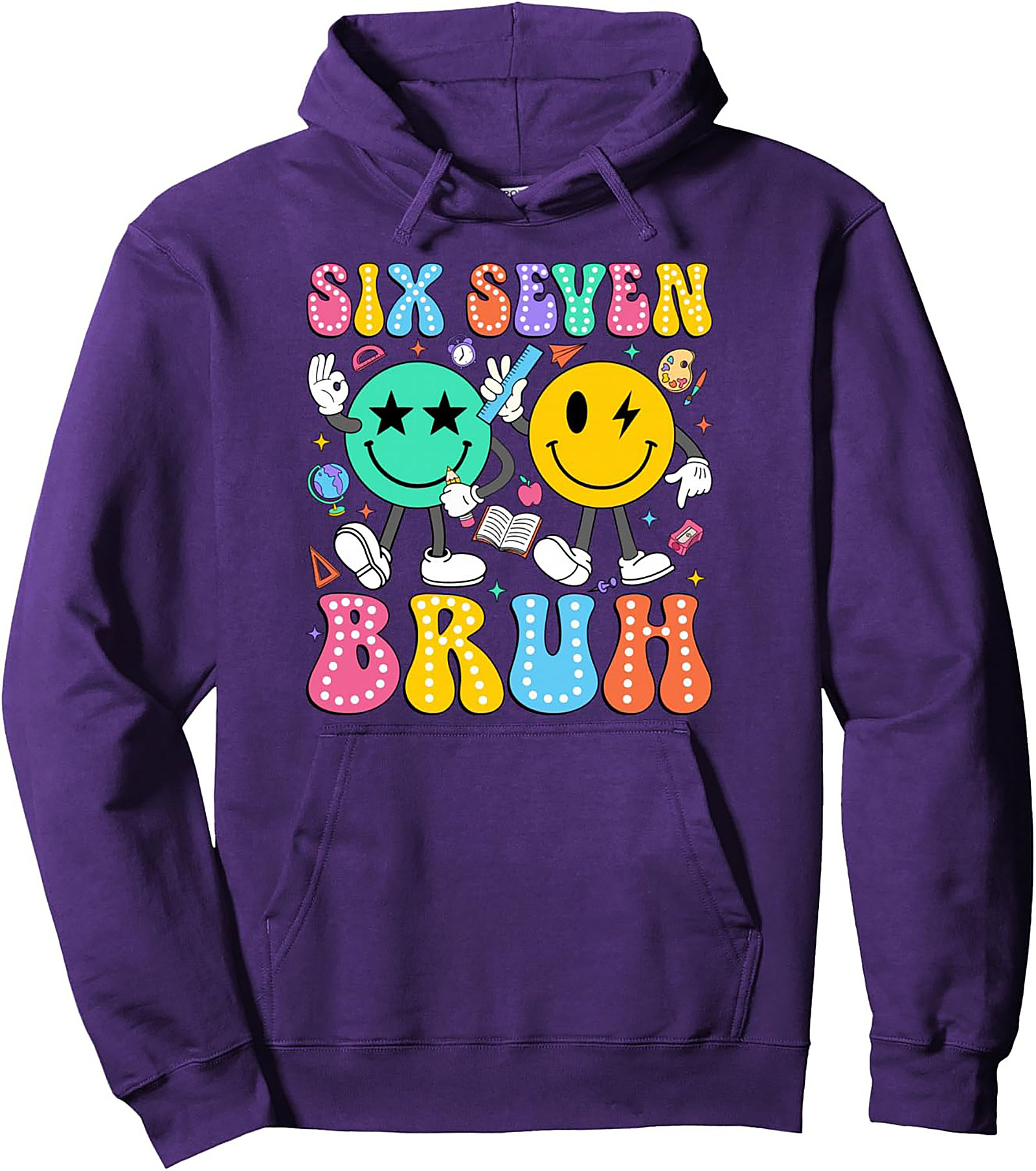 Six Seven Bruh Retro Middle School Graphic Hoodie Cozy Pullover