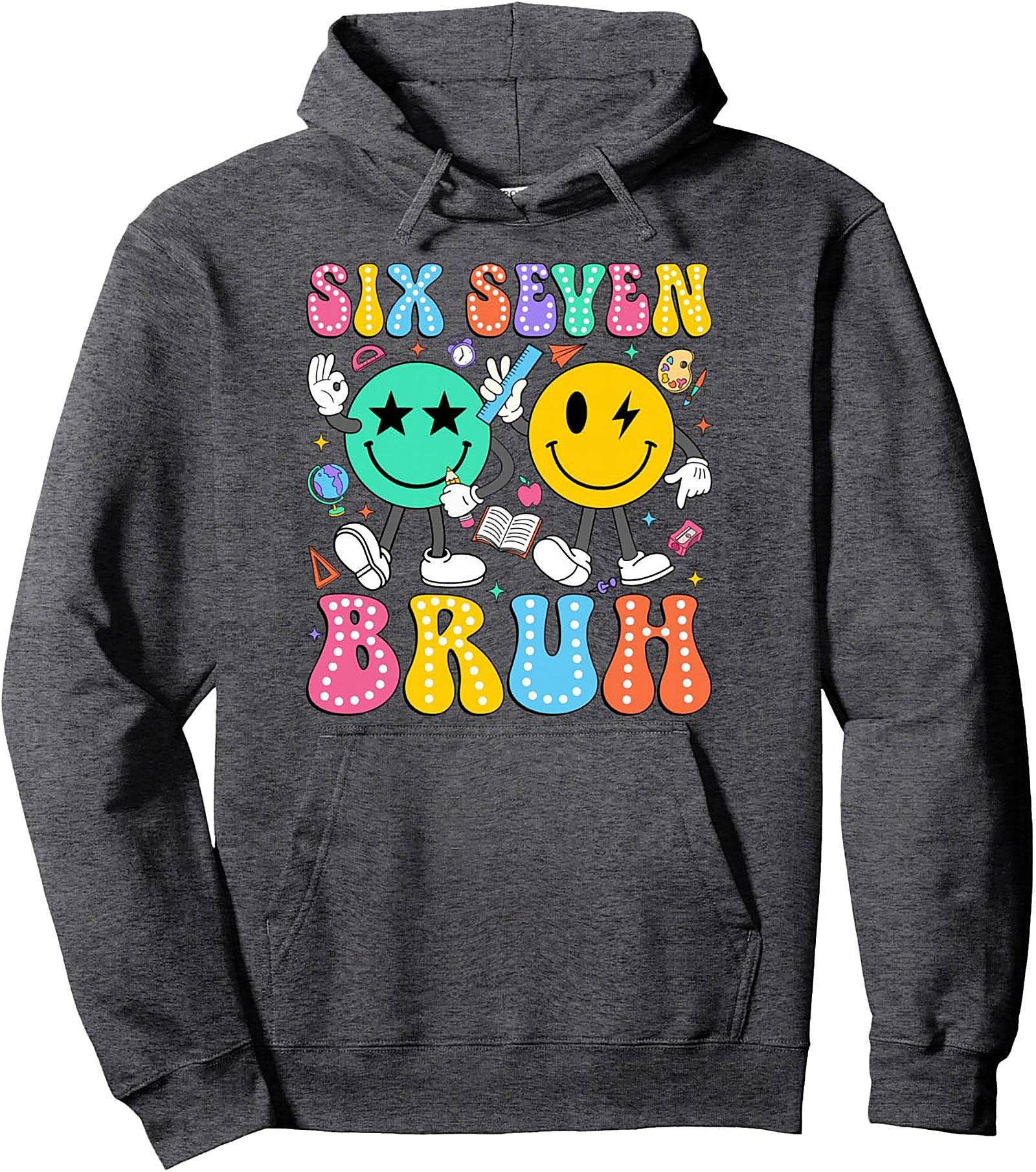 Six Seven Bruh Retro Middle School Graphic Hoodie Cozy Pullover