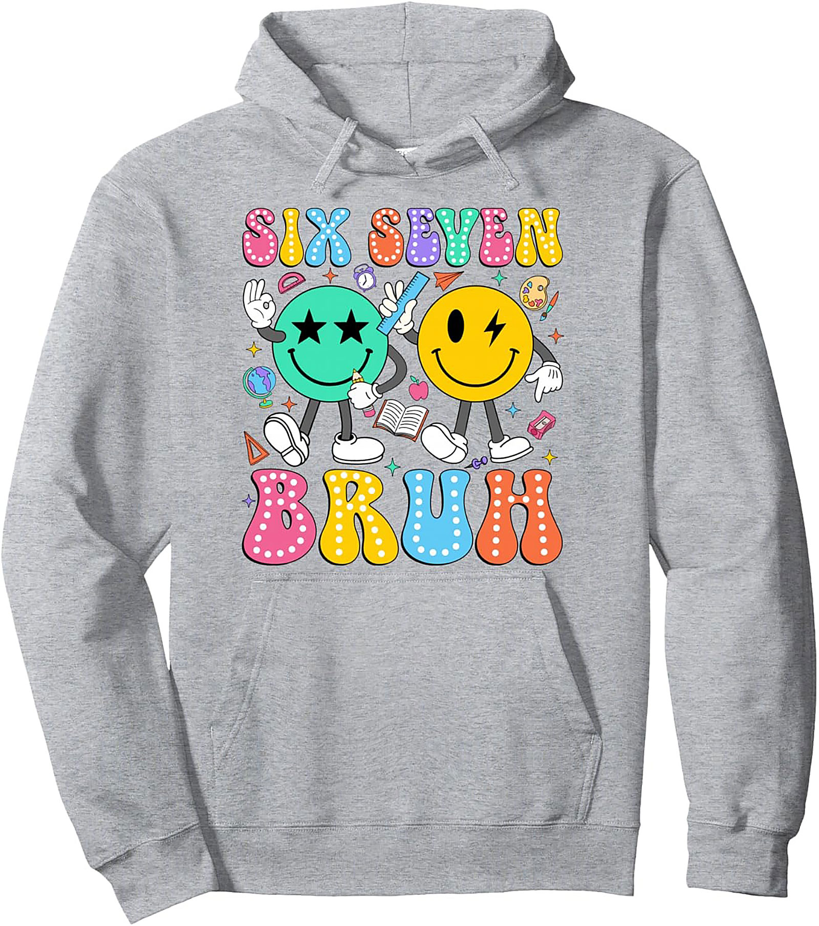 Six Seven Bruh Retro Middle School Graphic Hoodie Cozy Pullover