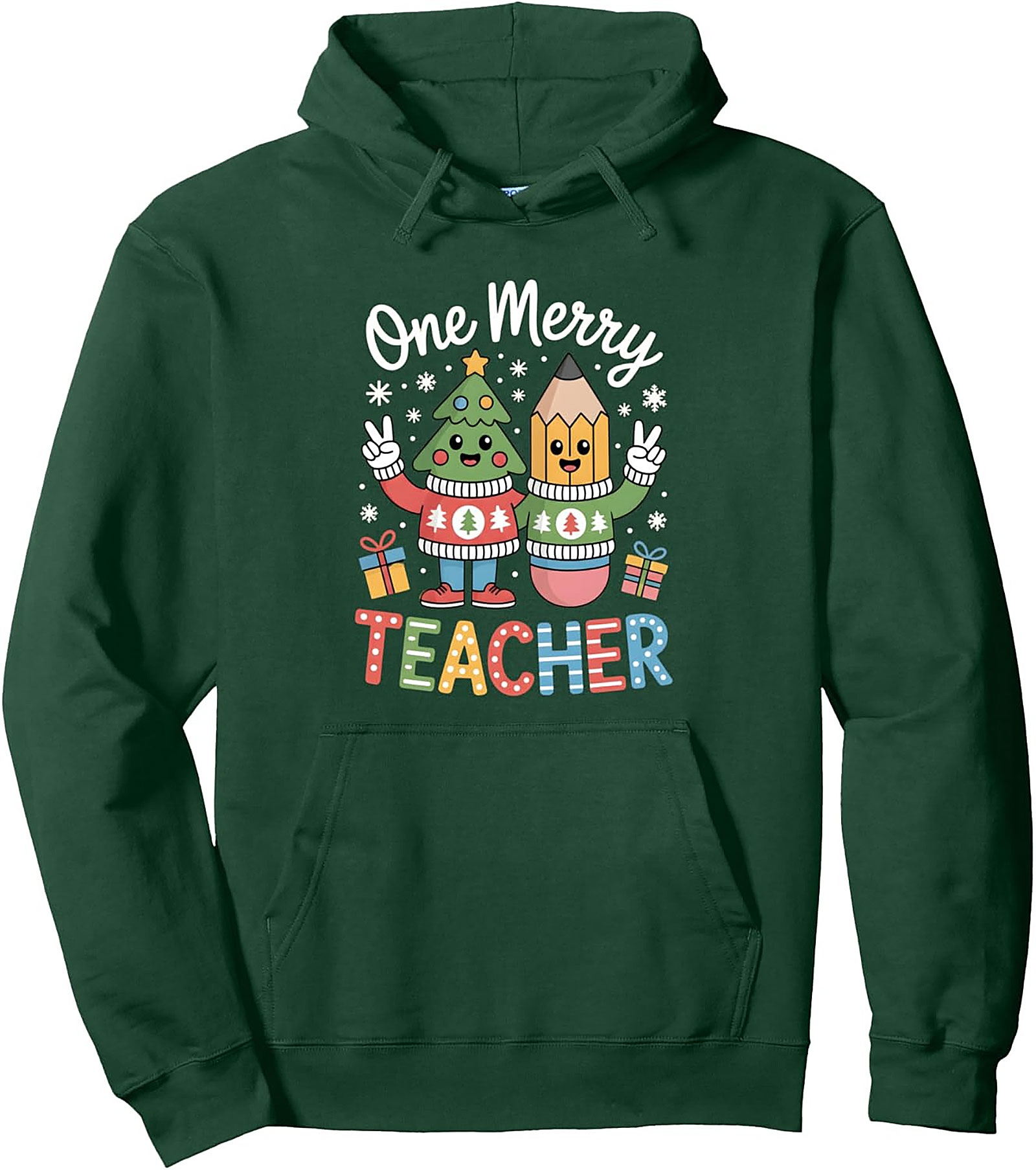 Merry Teacher Christmas Hoodie Cozy Pullover Gift