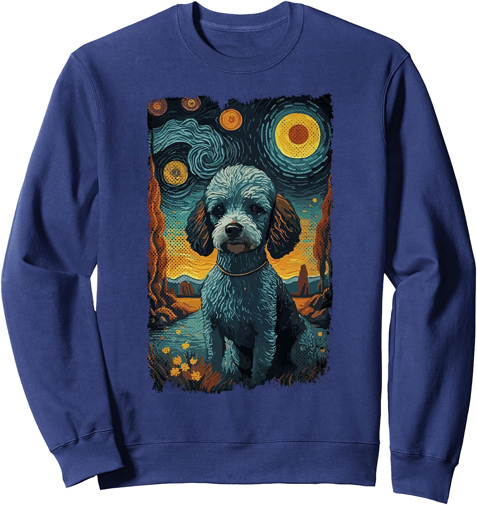 Starry Night Poodle Dog Art Graphic Crewneck Sweatshirt