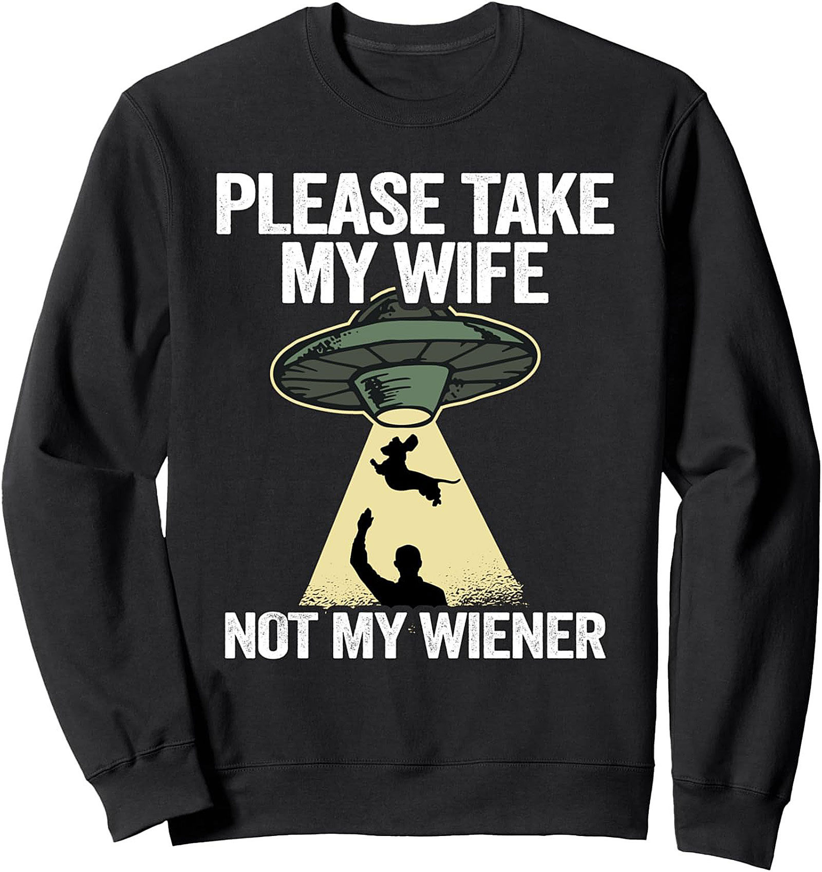 PLEASE TAKE MY WIFE NOT MY WIENER Funny Dachshund Crewneck Sweatshirt