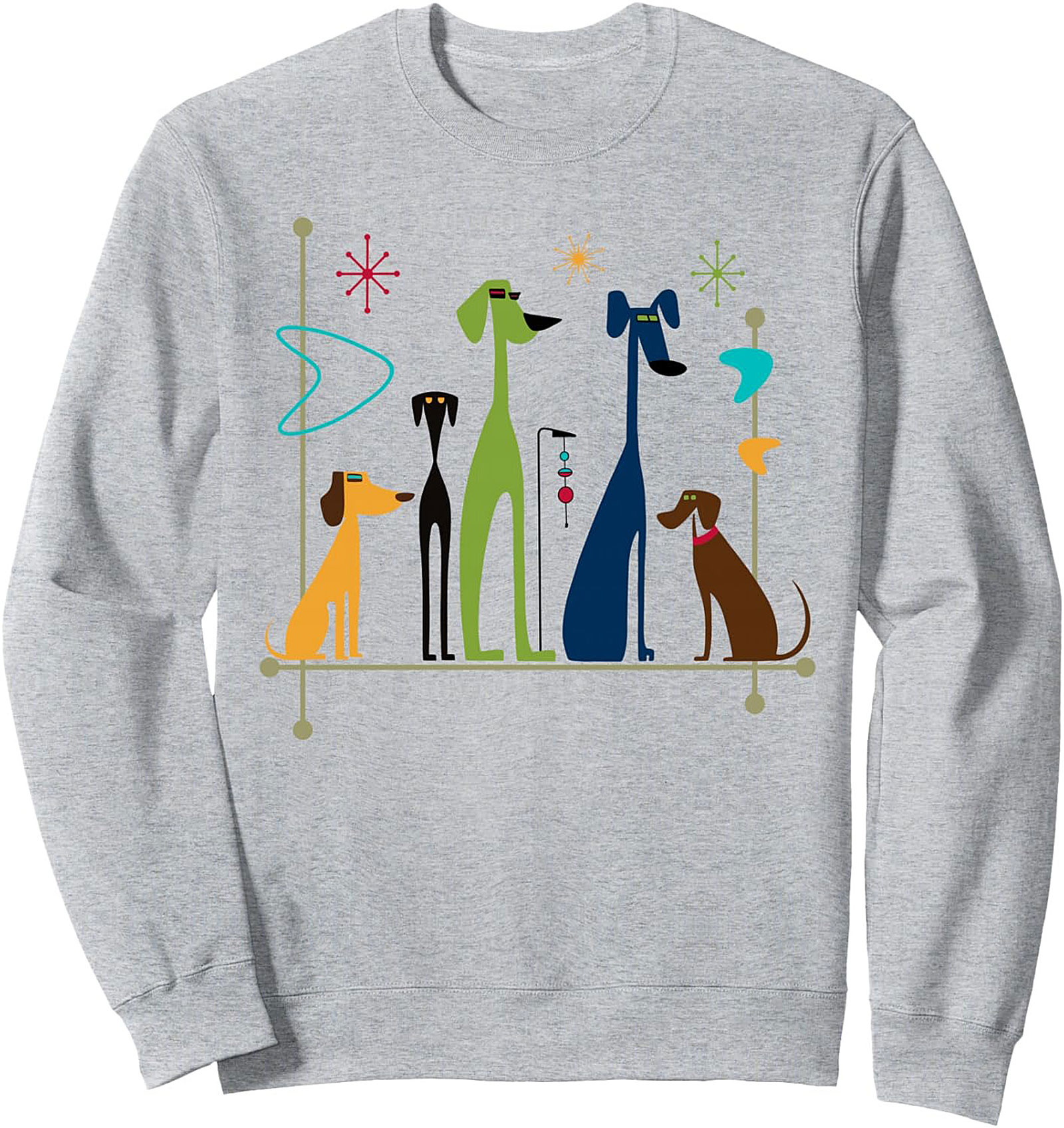 Mid-Century Modern Dogs Crewneck Sweatshirt | Atomic Age Dog Art Pullover