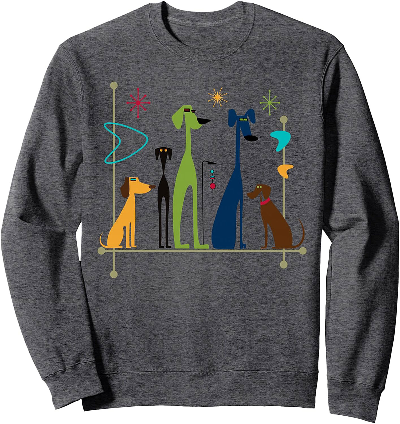 Mid-Century Modern Dogs Crewneck Sweatshirt | Atomic Age Dog Art Pullover