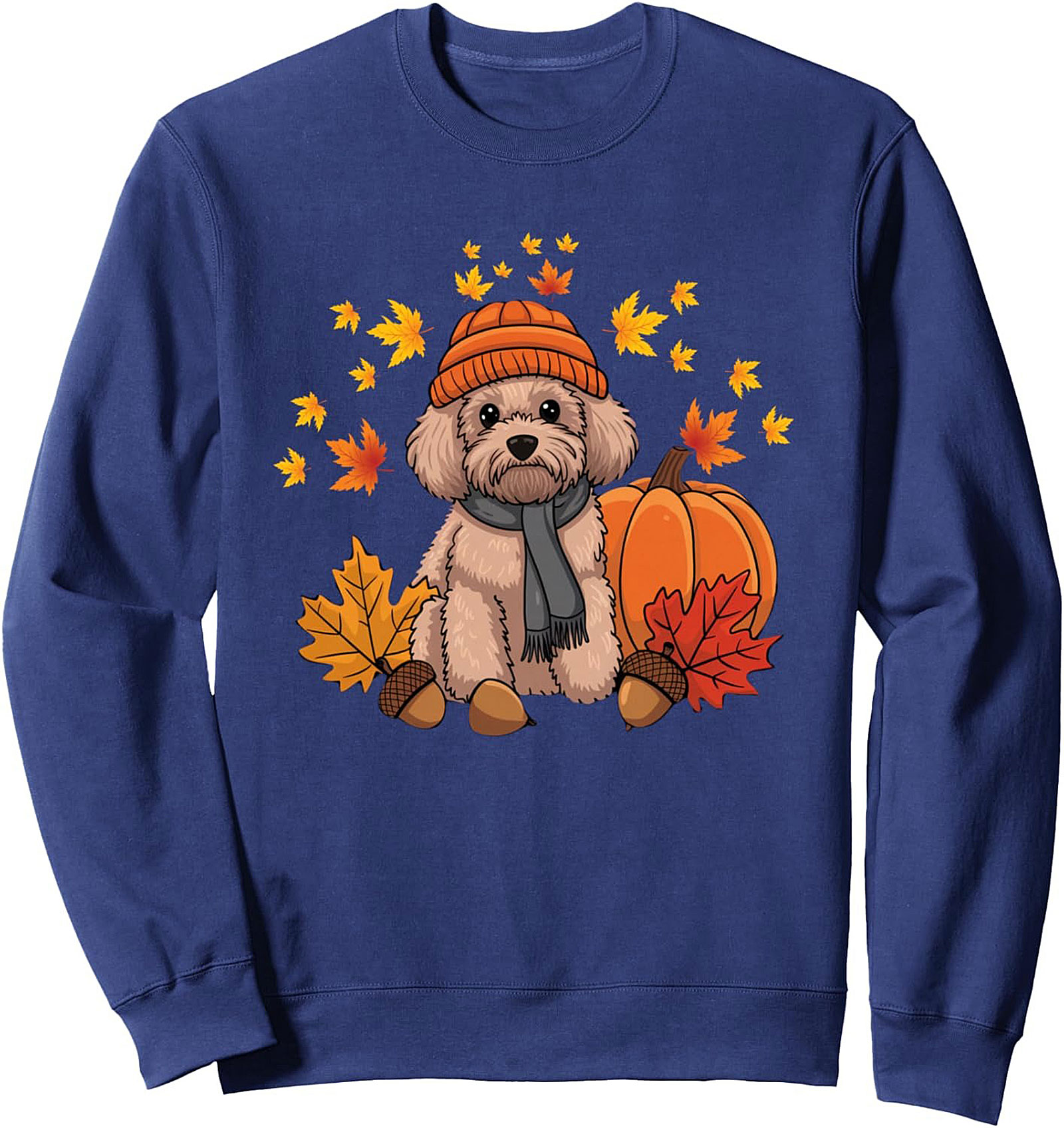 Autumn Pup Beanie Dog Lover Crewneck Sweatshirt
