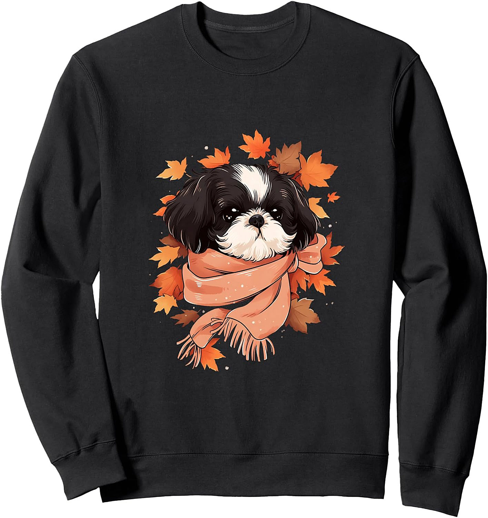 Cozy Shih Tzu Fall Crewneck Sweatshirt | Autumn Leaves Dog Pullover