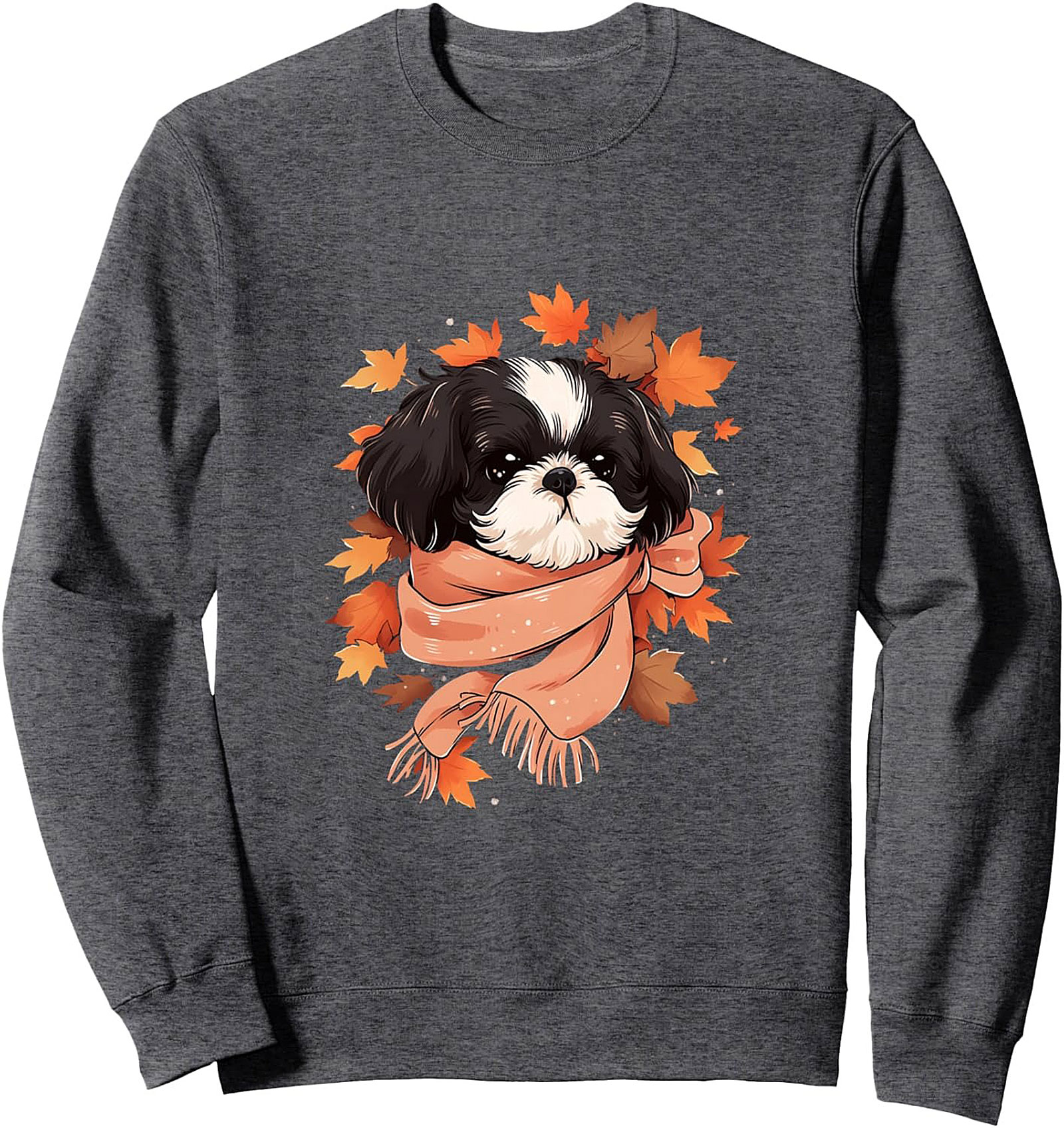 Cozy Shih Tzu Fall Crewneck Sweatshirt | Autumn Leaves Dog Pullover