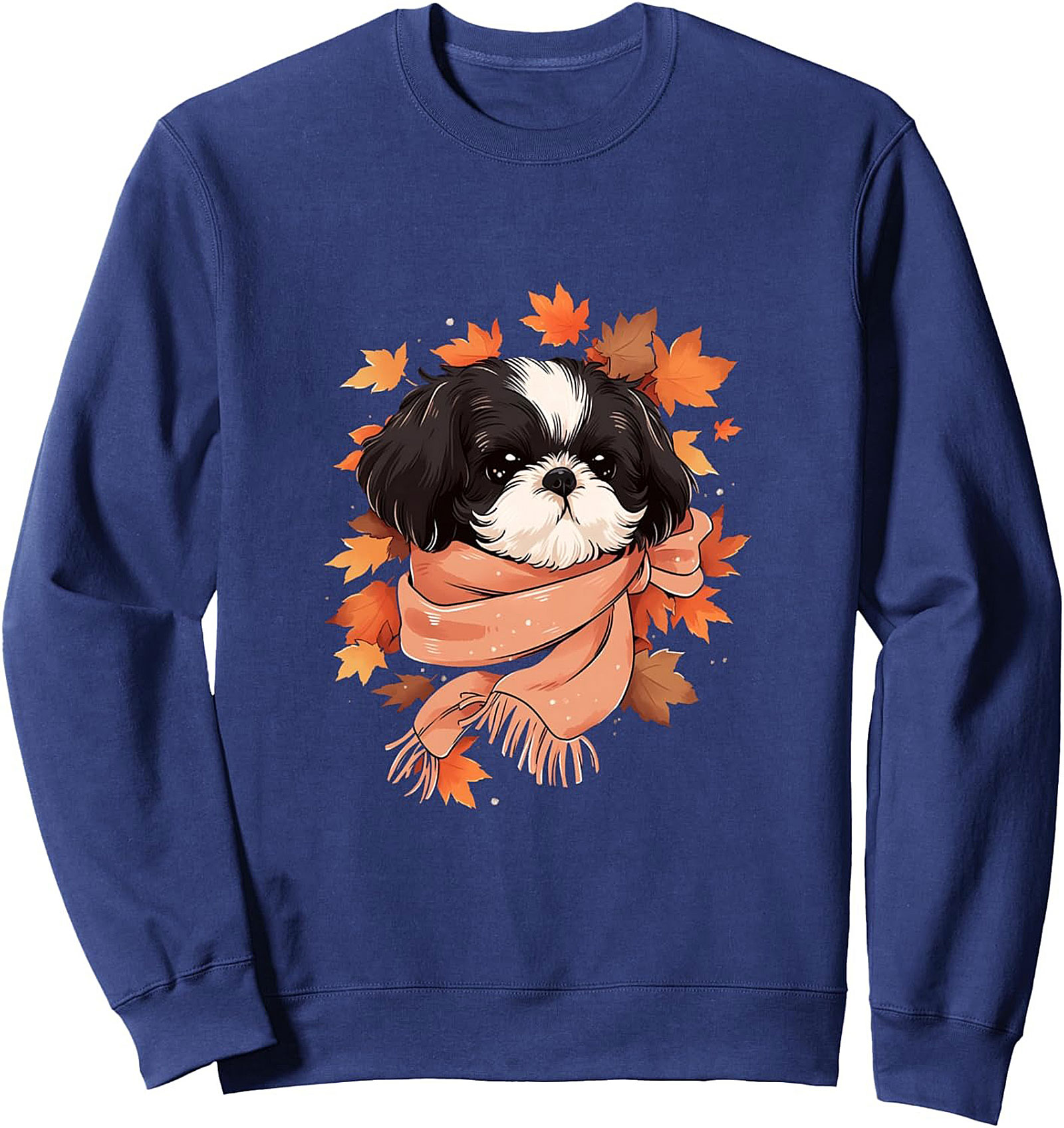 Cozy Shih Tzu Fall Crewneck Sweatshirt | Autumn Leaves Dog Pullover