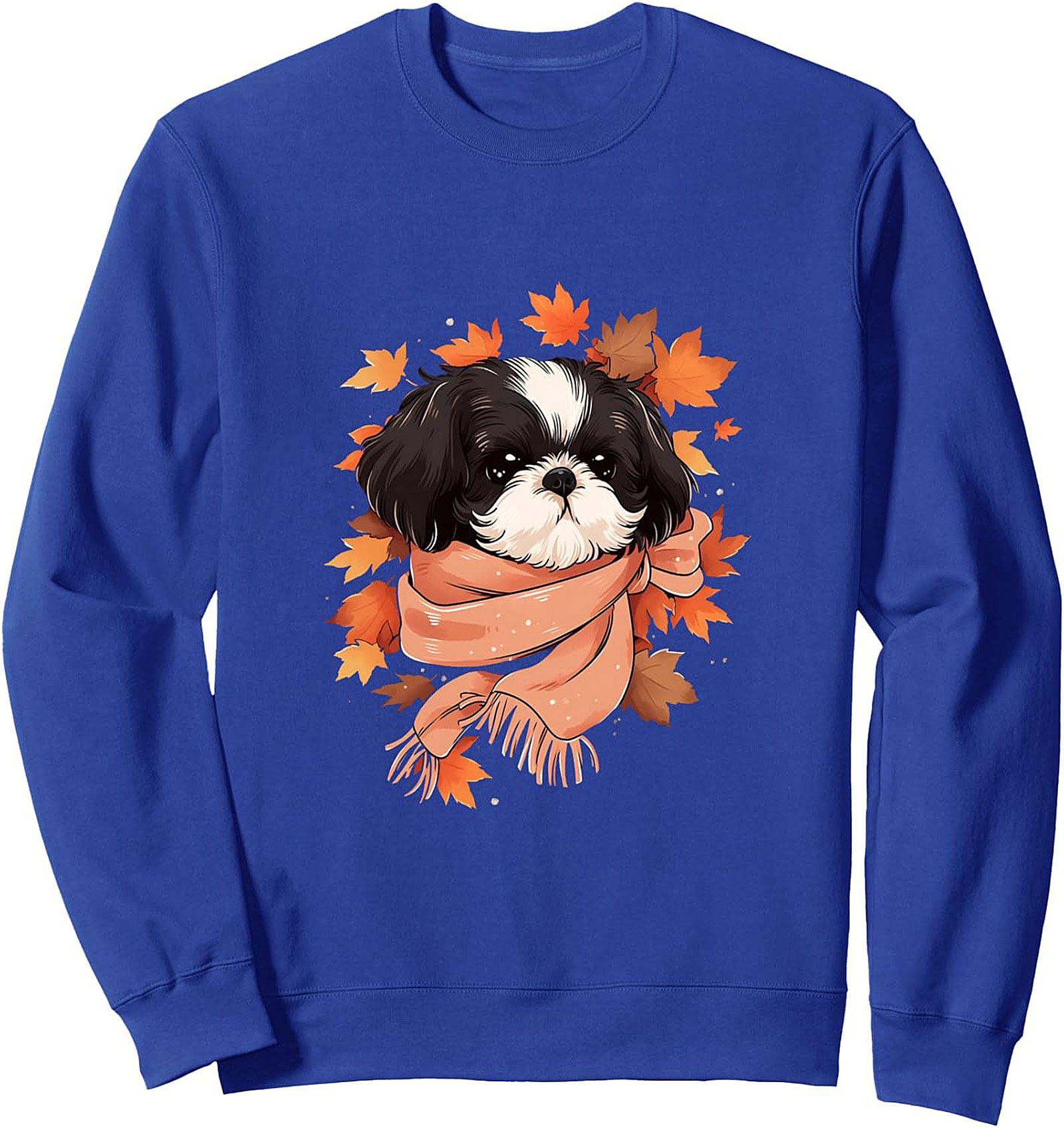 Cozy Shih Tzu Fall Crewneck Sweatshirt | Autumn Leaves Dog Pullover
